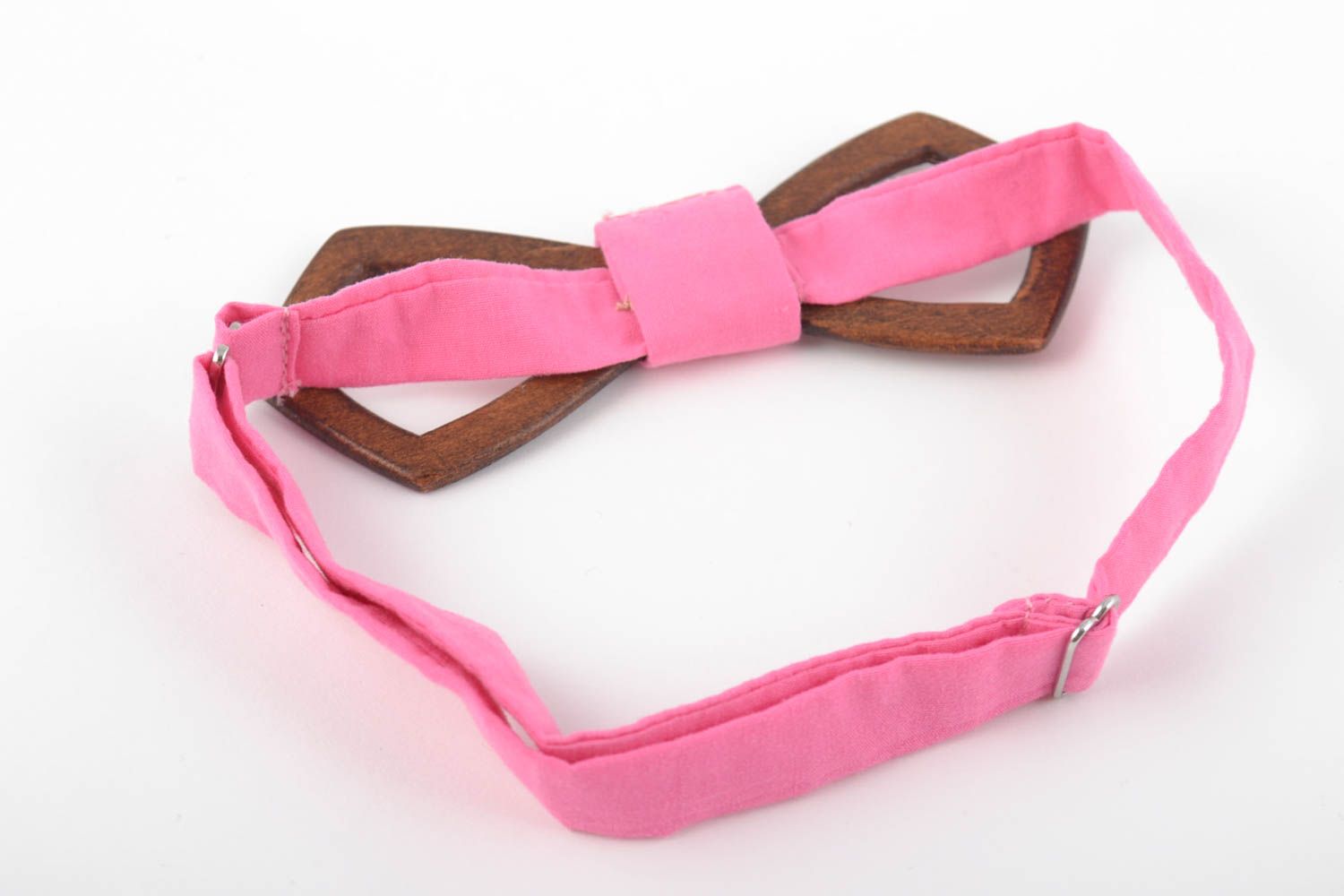 Unusual beautiful handmade designer wooden bow tie with pink insert photo 3