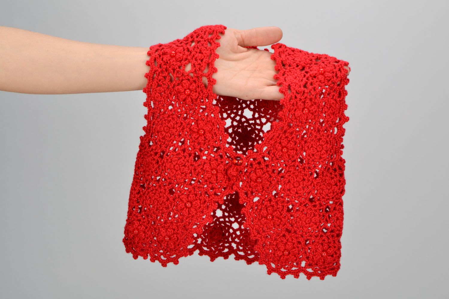 Gilet tricoté original rouge fait main photo 2