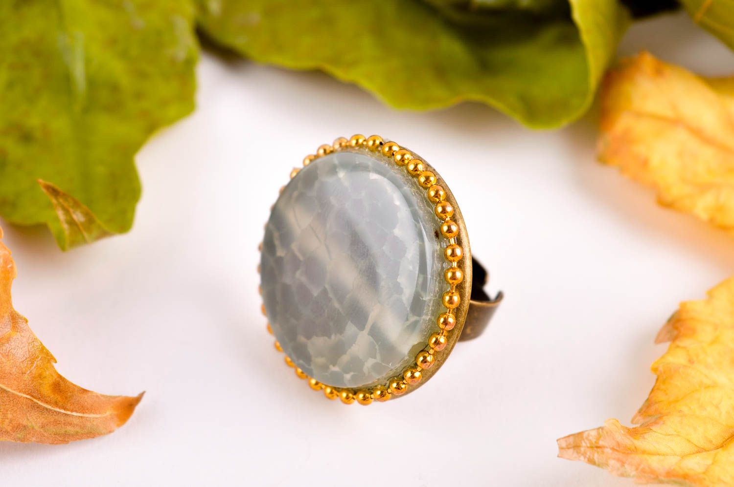 Необычное кольцо хенд мейд бижутерия из натуральных камней красивое кольцо фото 1