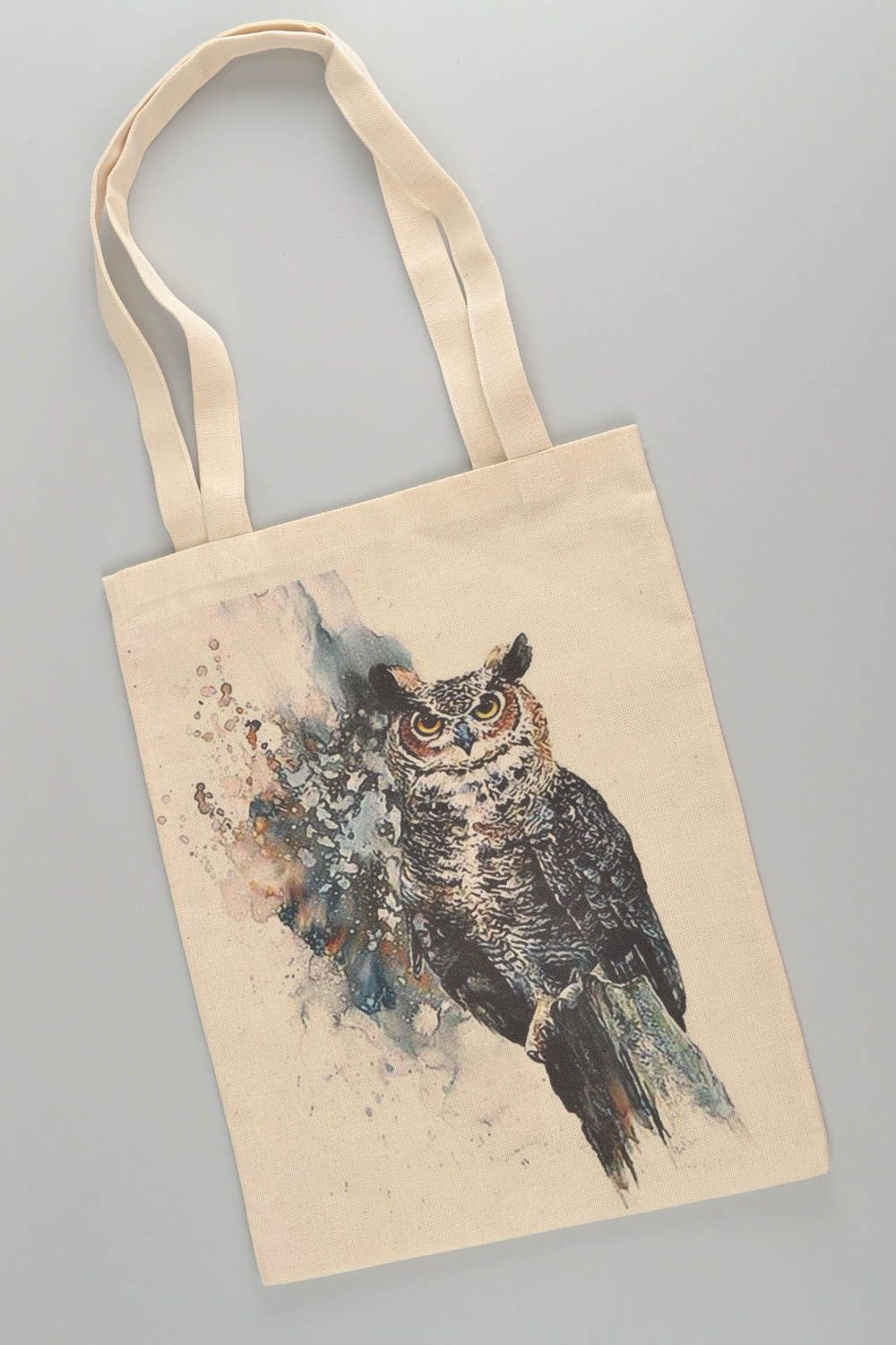Женская сумка из ткани ручной работы с авторским принтом в виде совы красивая фото 2