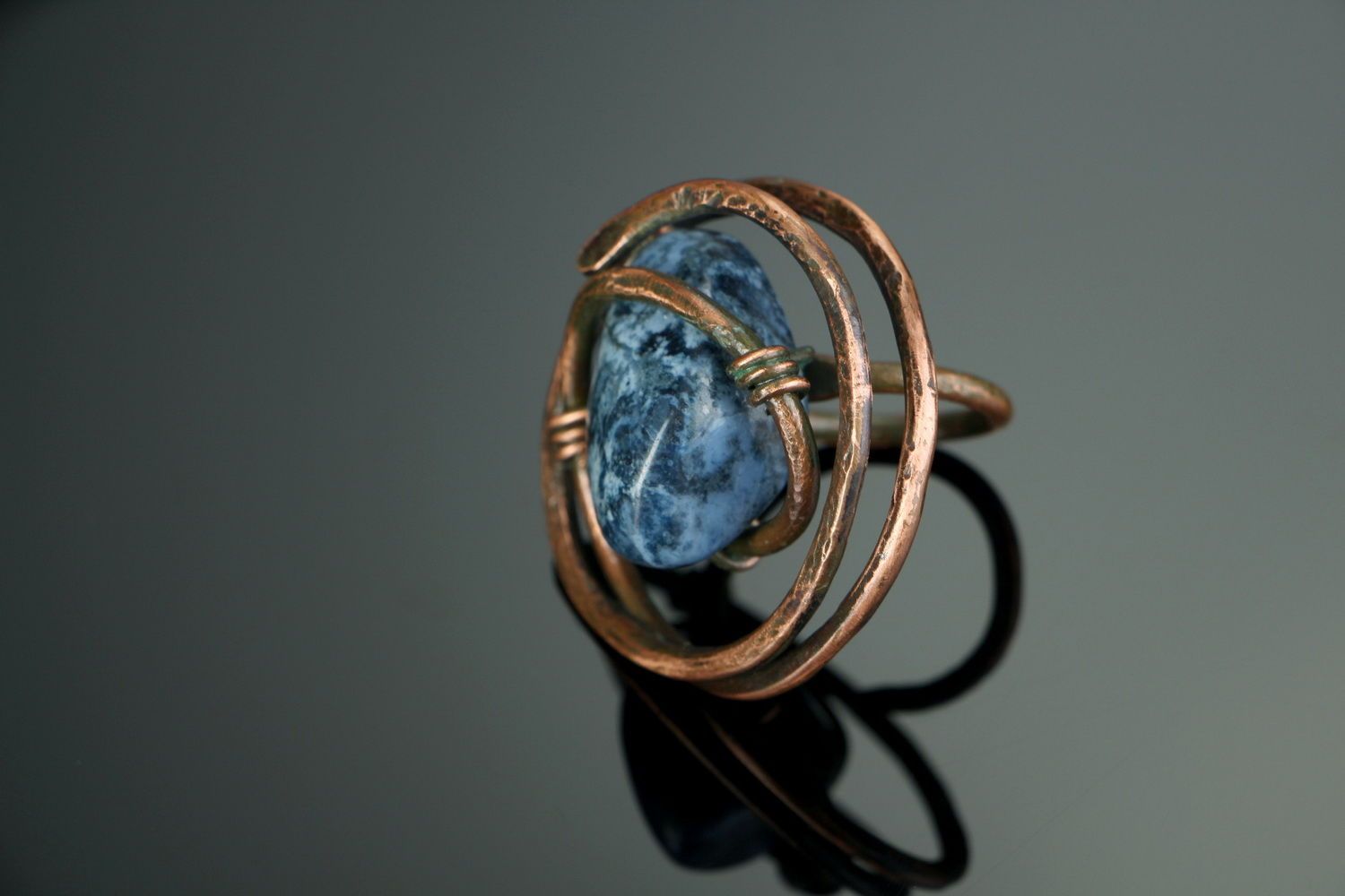 Copper ring with dumortierite photo 1