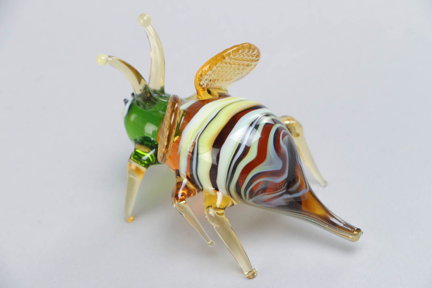 Handmade small colorful lampwork glass figurine of bee for interior decoration photo 4