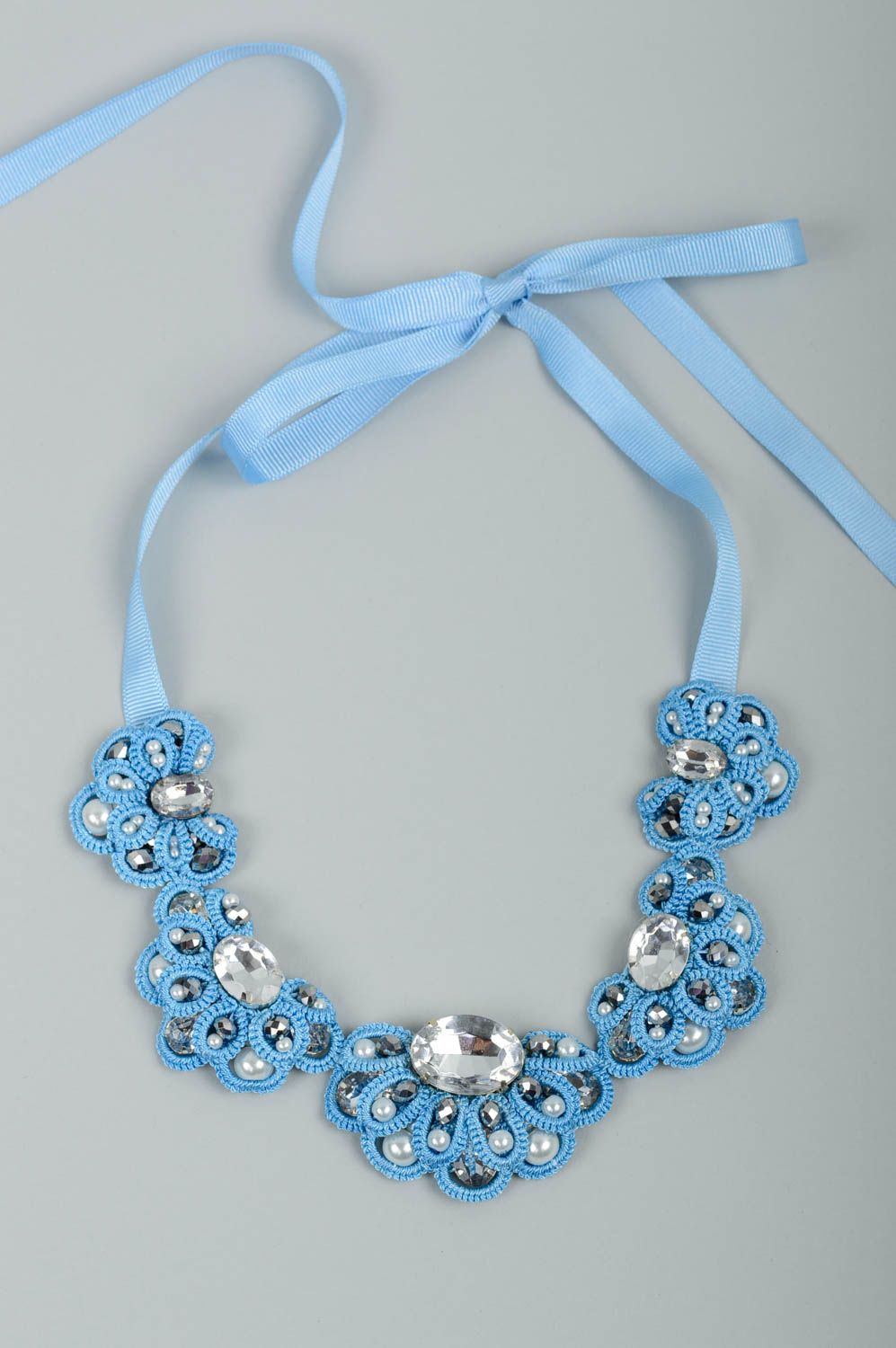 Handmade Collier blau Occhi Schmuck Accessoire für Frauen aus Spitzen  foto 5