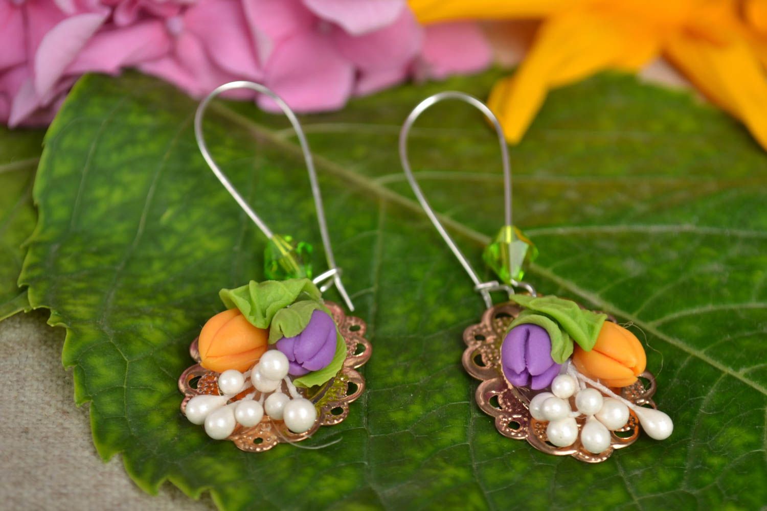 Flower jewelry handmade earrings polymer clay ladies earrings fashion accessory photo 1