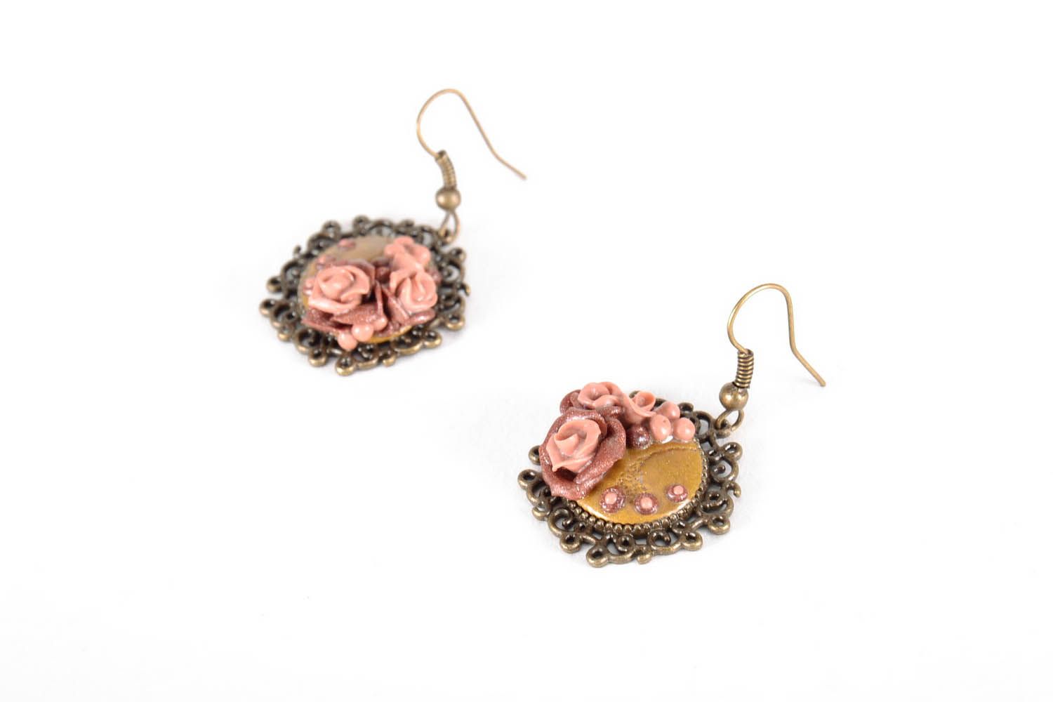 Earrings with flowers made of polymer clay photo 1