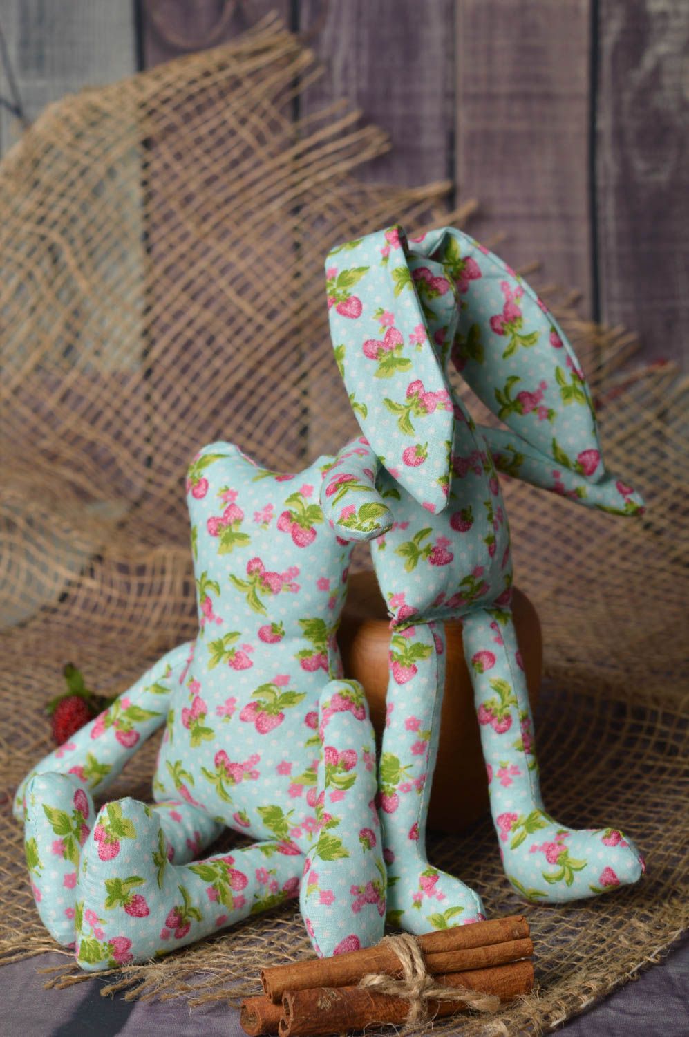 Jouet ours fait main Jouet lapin bleus à motifs en coton Cadeau pour enfant photo 1