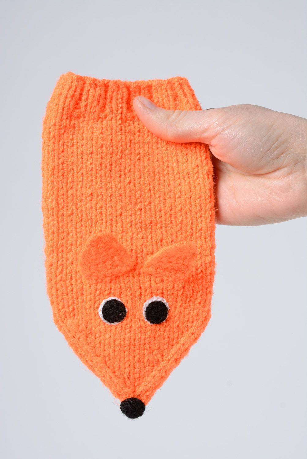 Poupée de gant renard faite main en laine et acrylique orange pour enfant photo 1