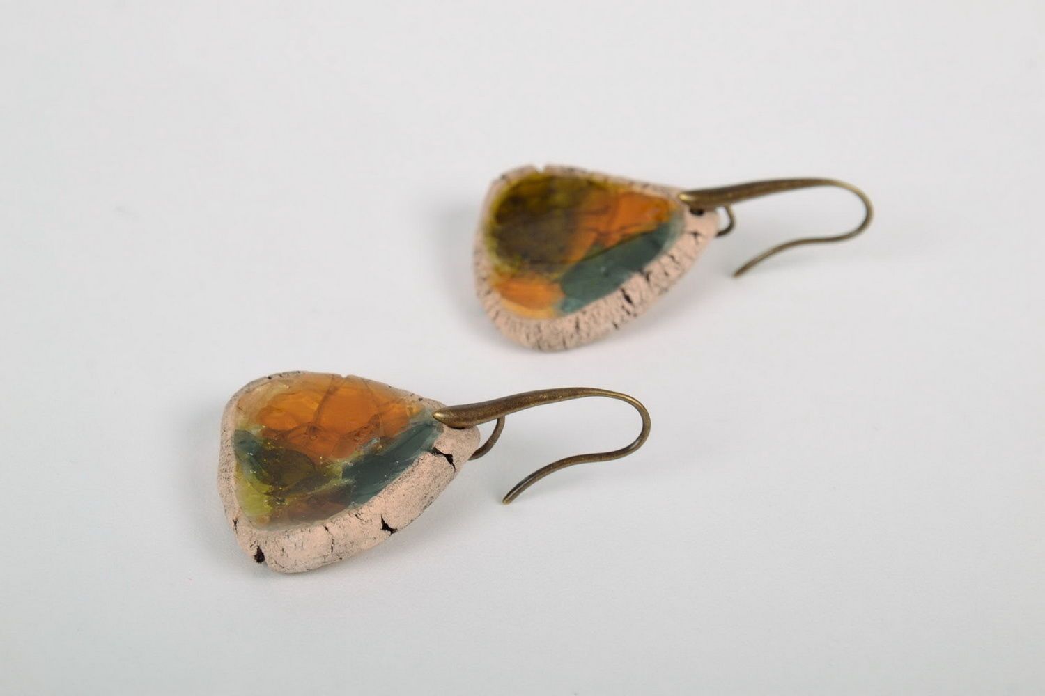 Ceramic earrings with glass parts photo 1