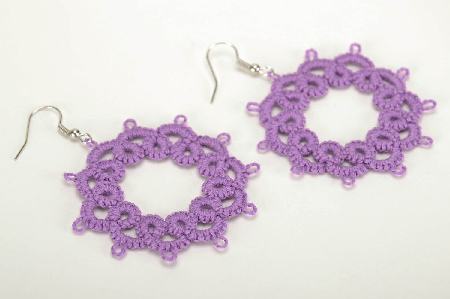 Earrings made from woven lace Lilac Star photo 1