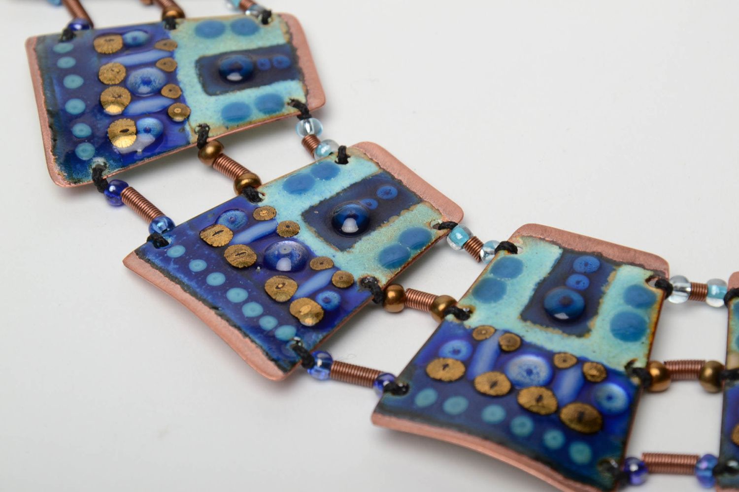 Copper necklace painted with enamels in ethnic style photo 4
