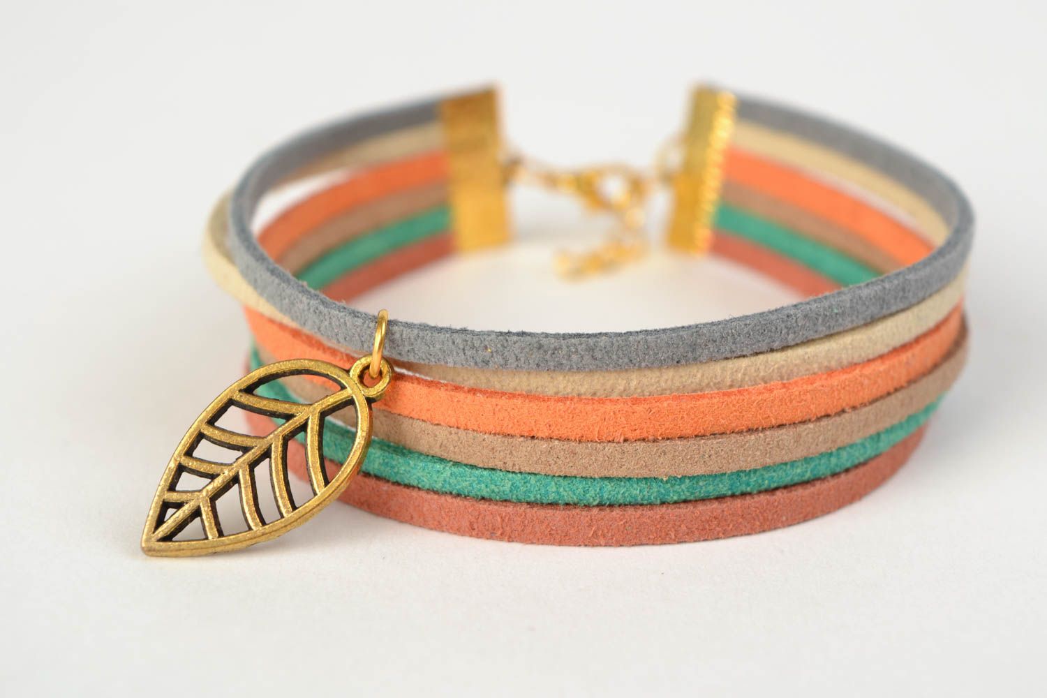 Handmade suede cord bracelet with charm colorful beautiful feminine accessory photo 3