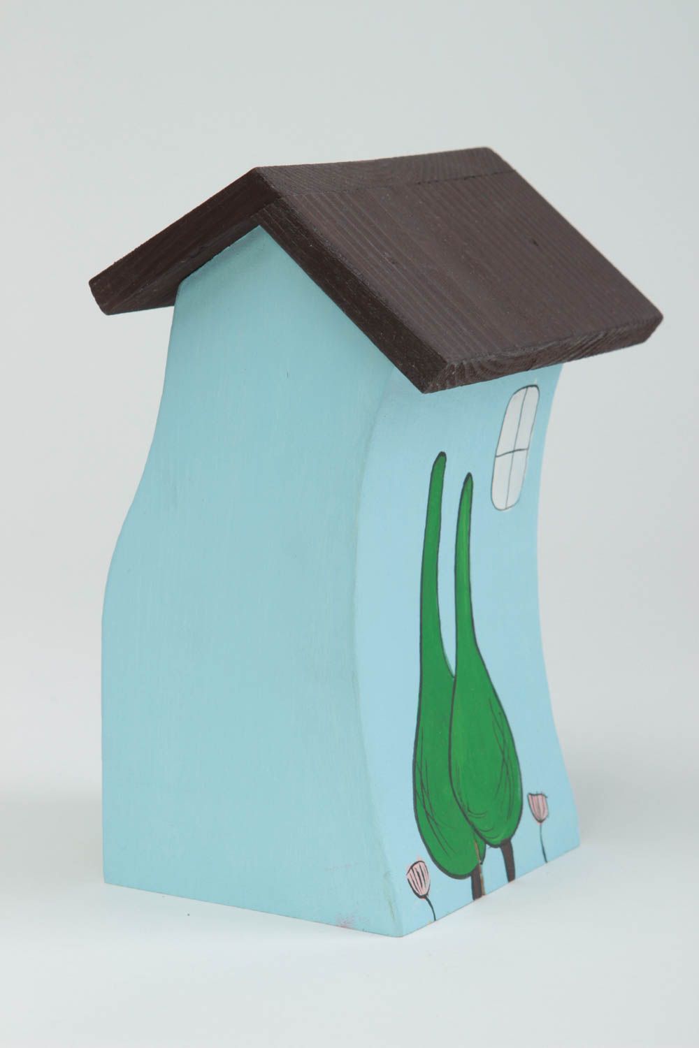 Maisonnette en bois Petite statuette fait main bleu clair Déco intérieur photo 3