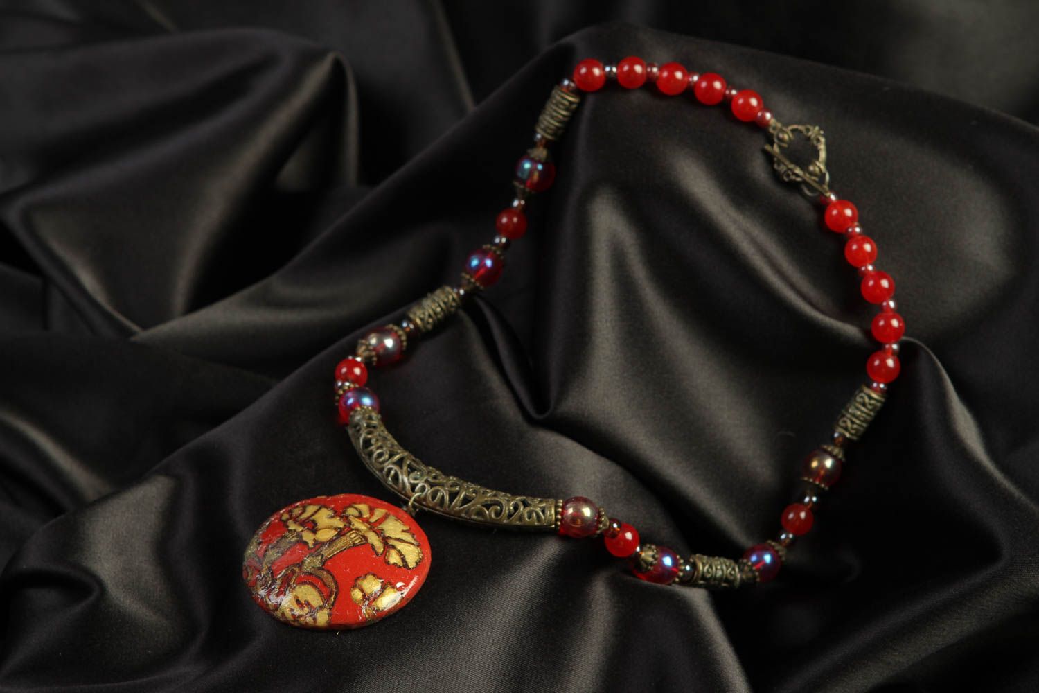 Unusual handmade beaded necklace plastic pendant fashion neck accessories photo 1