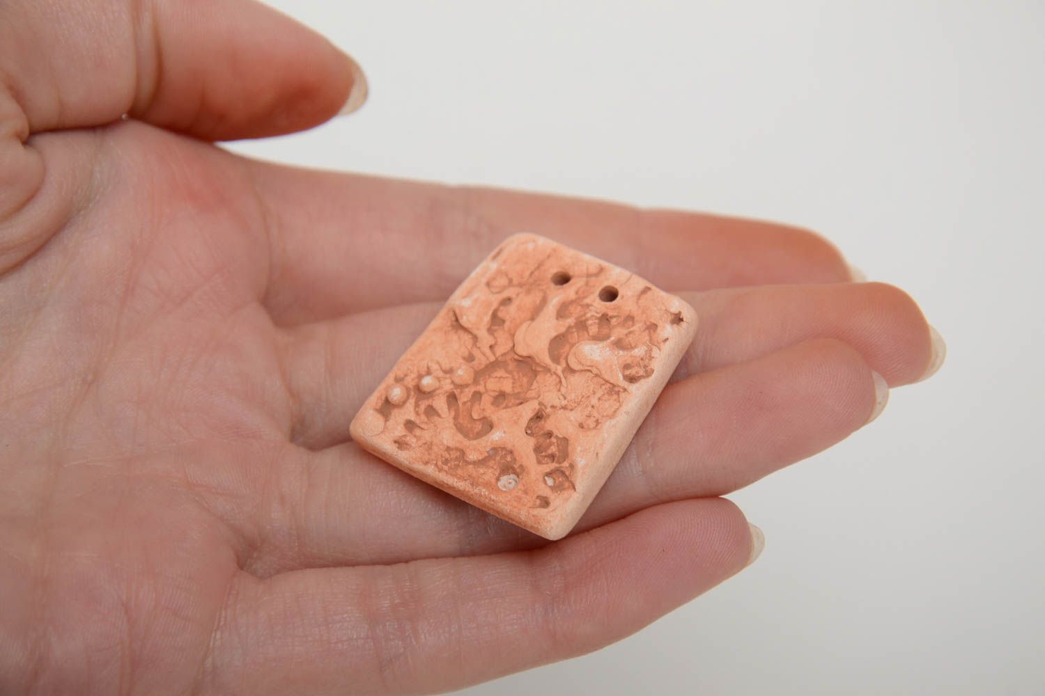 Square flat relief handmade ceramic charm for ethnic jewelry making photo 5