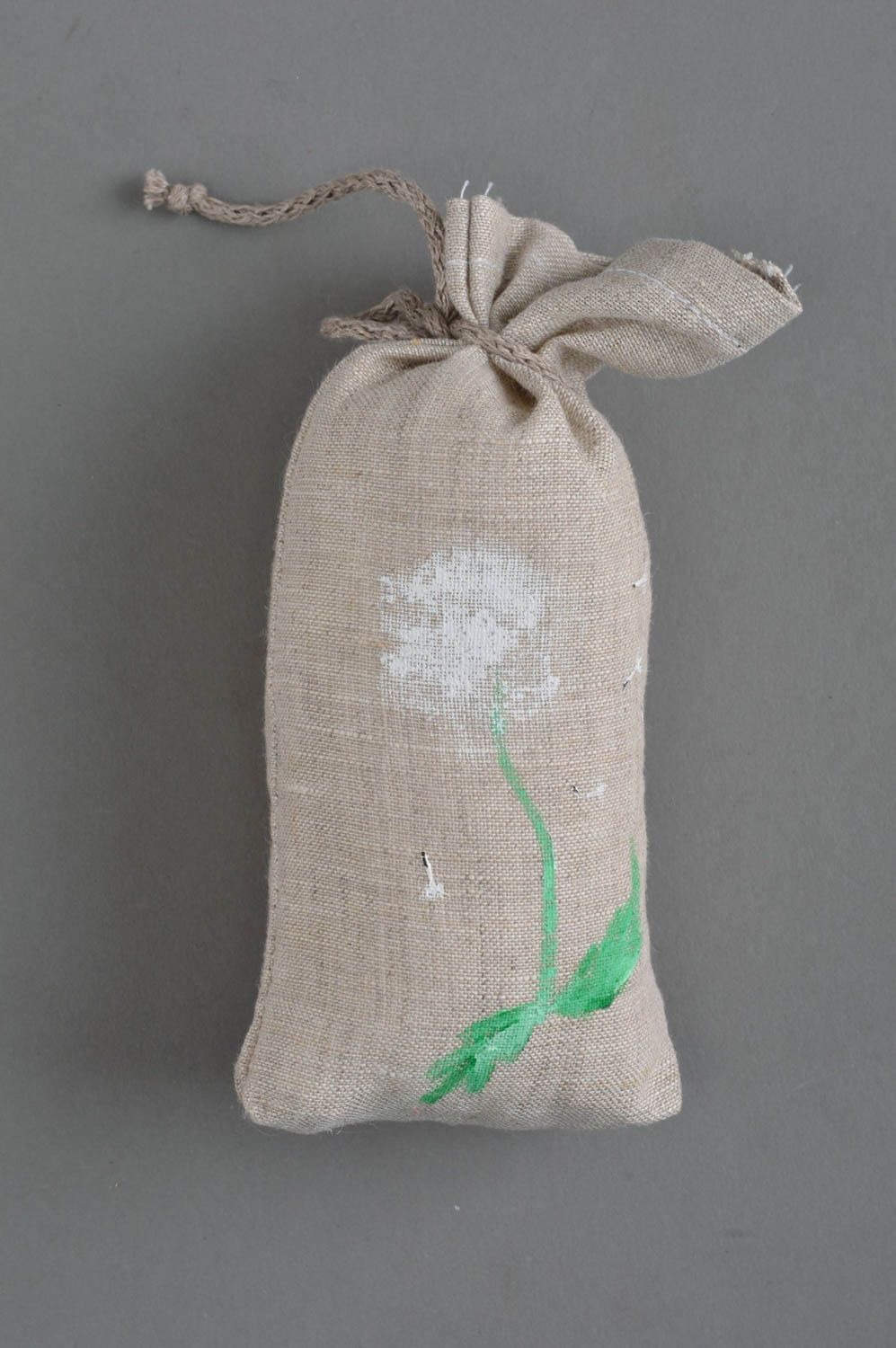 Мягкий мешочек-саше из натуральной ткани с росписью ручной работы Одуванчик фото 3