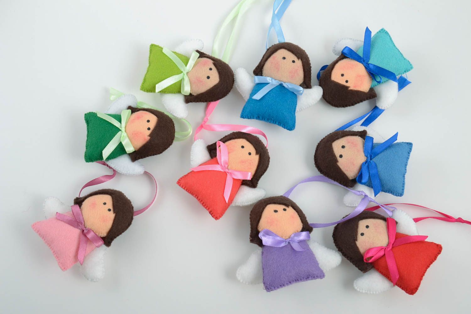 Set of 9 handmade small felt fabric soft toys Angels for children and interior photo 5
