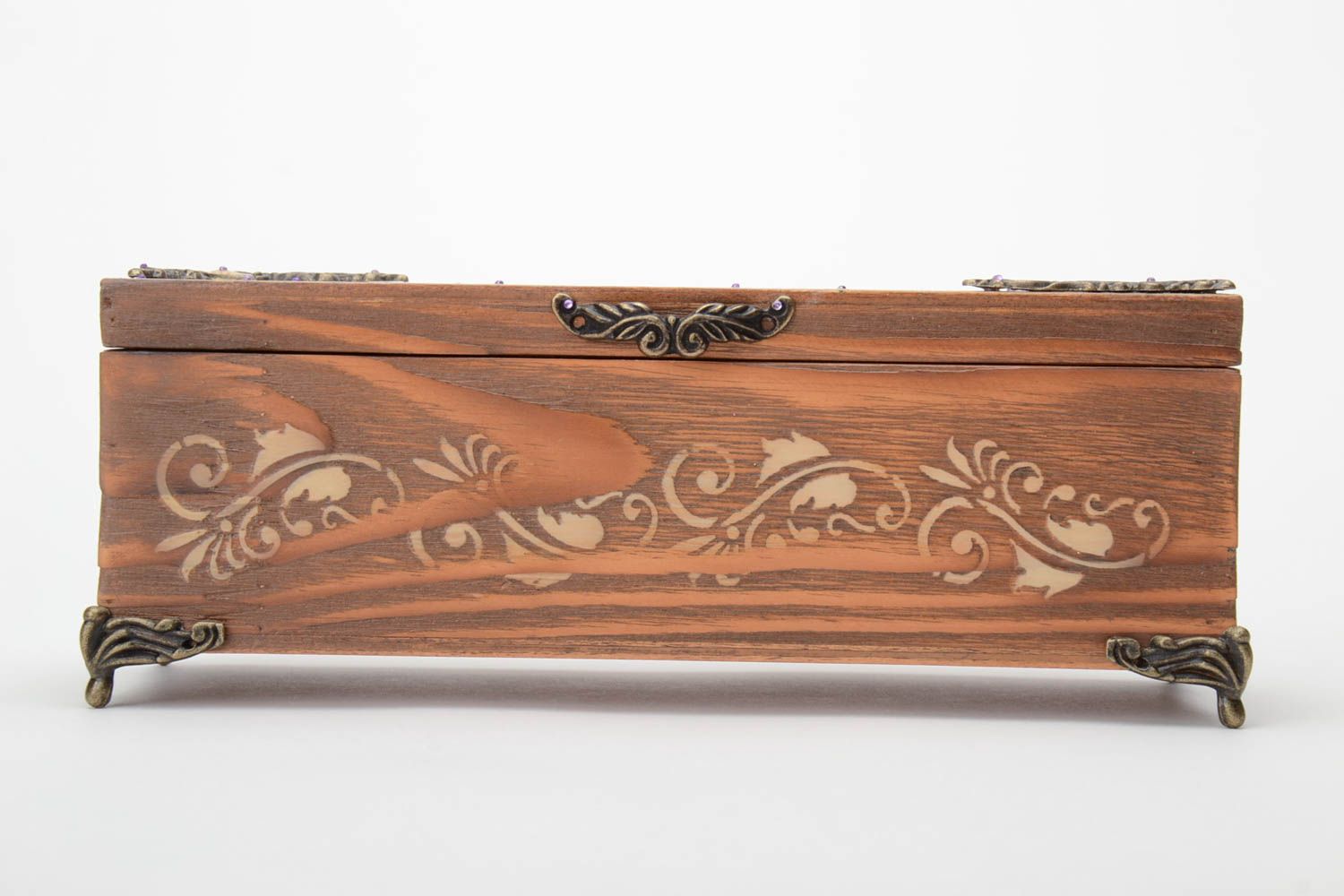 Handmade decoupage pine wood rectangular box with drawing photo 4