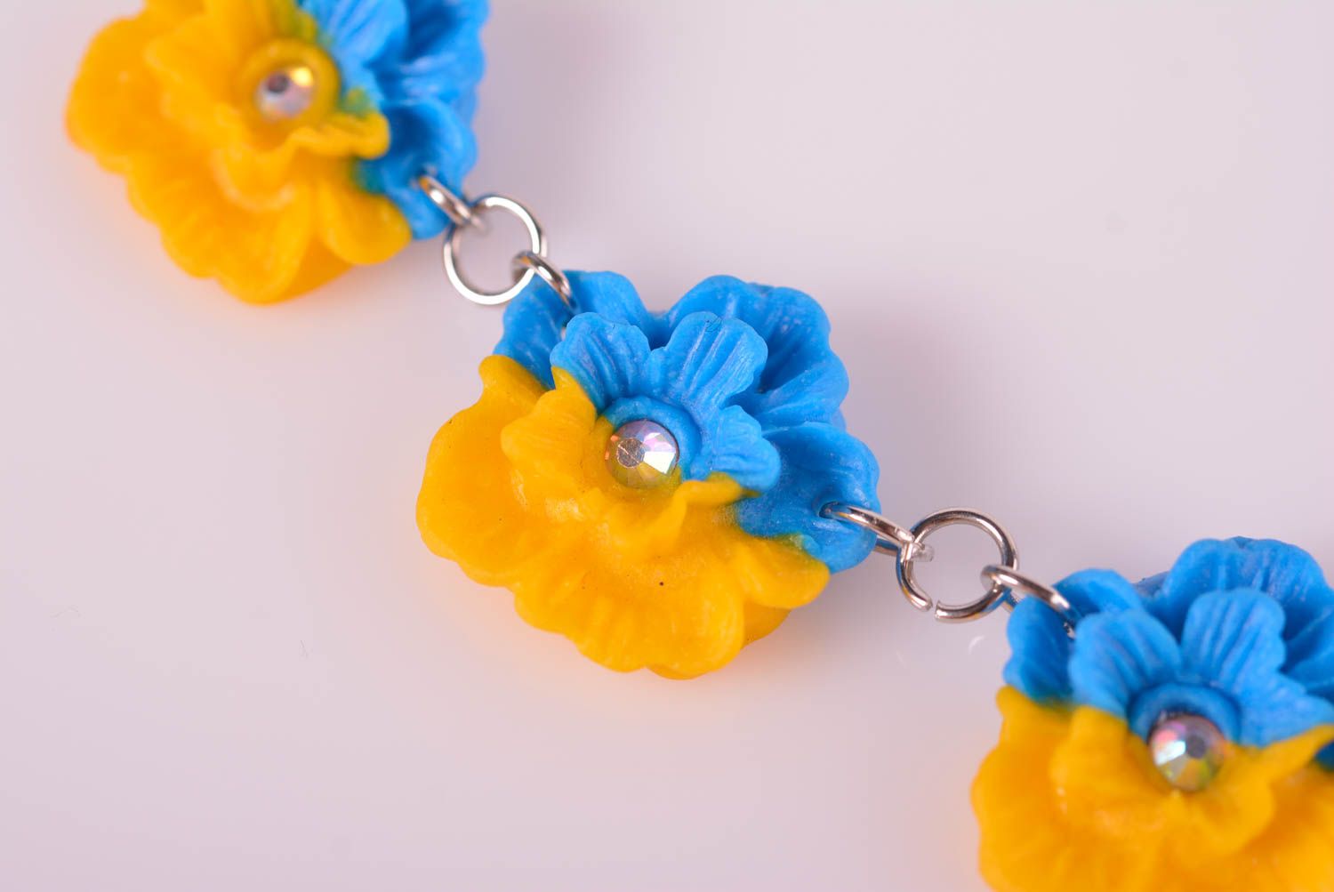 Handmade plastic necklace polymer clay necklace with flowers designer jewelry photo 4