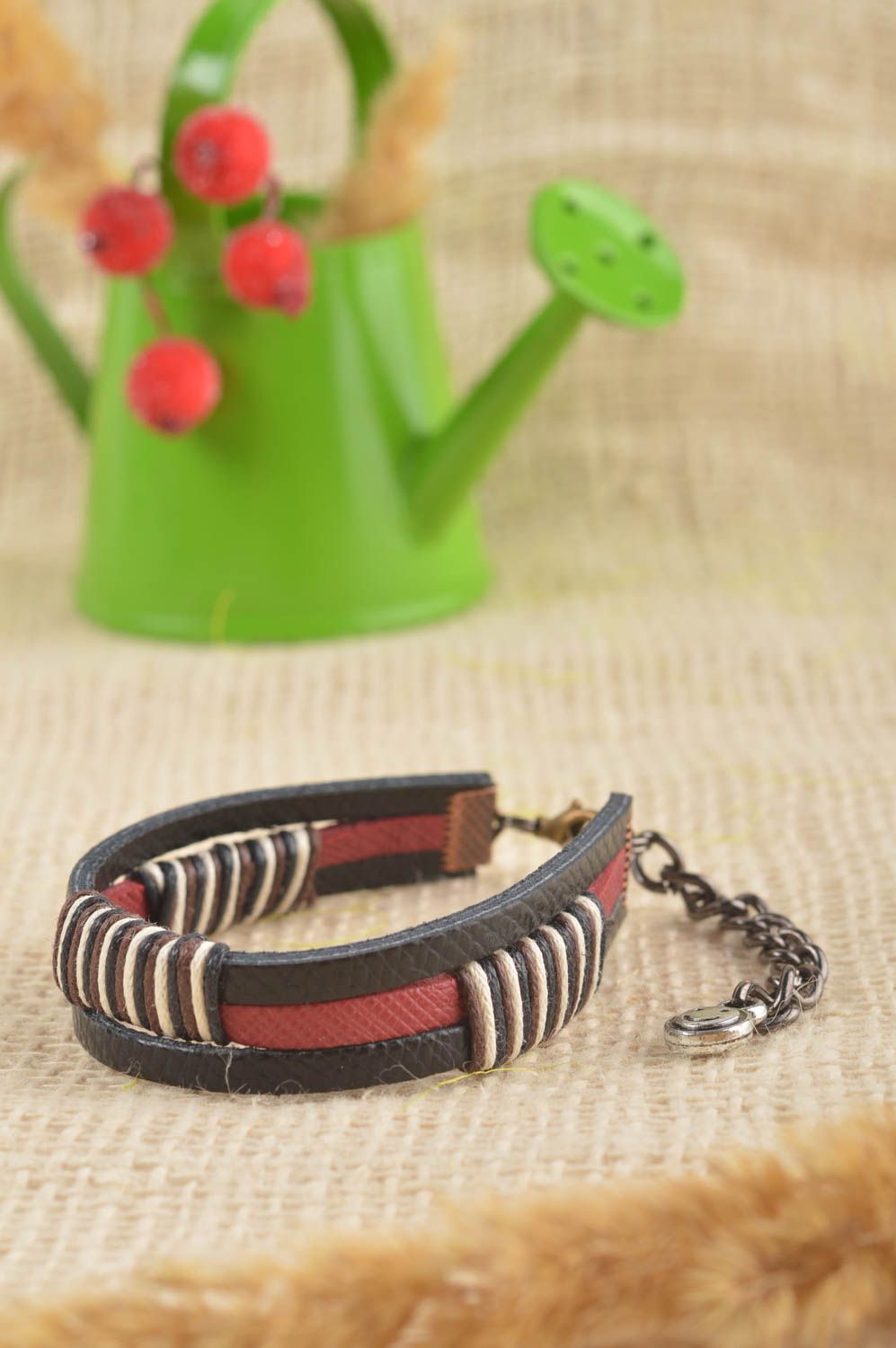 Unusual handmade leather bracelet unisex bracelet fashion accessories gift ideas photo 1