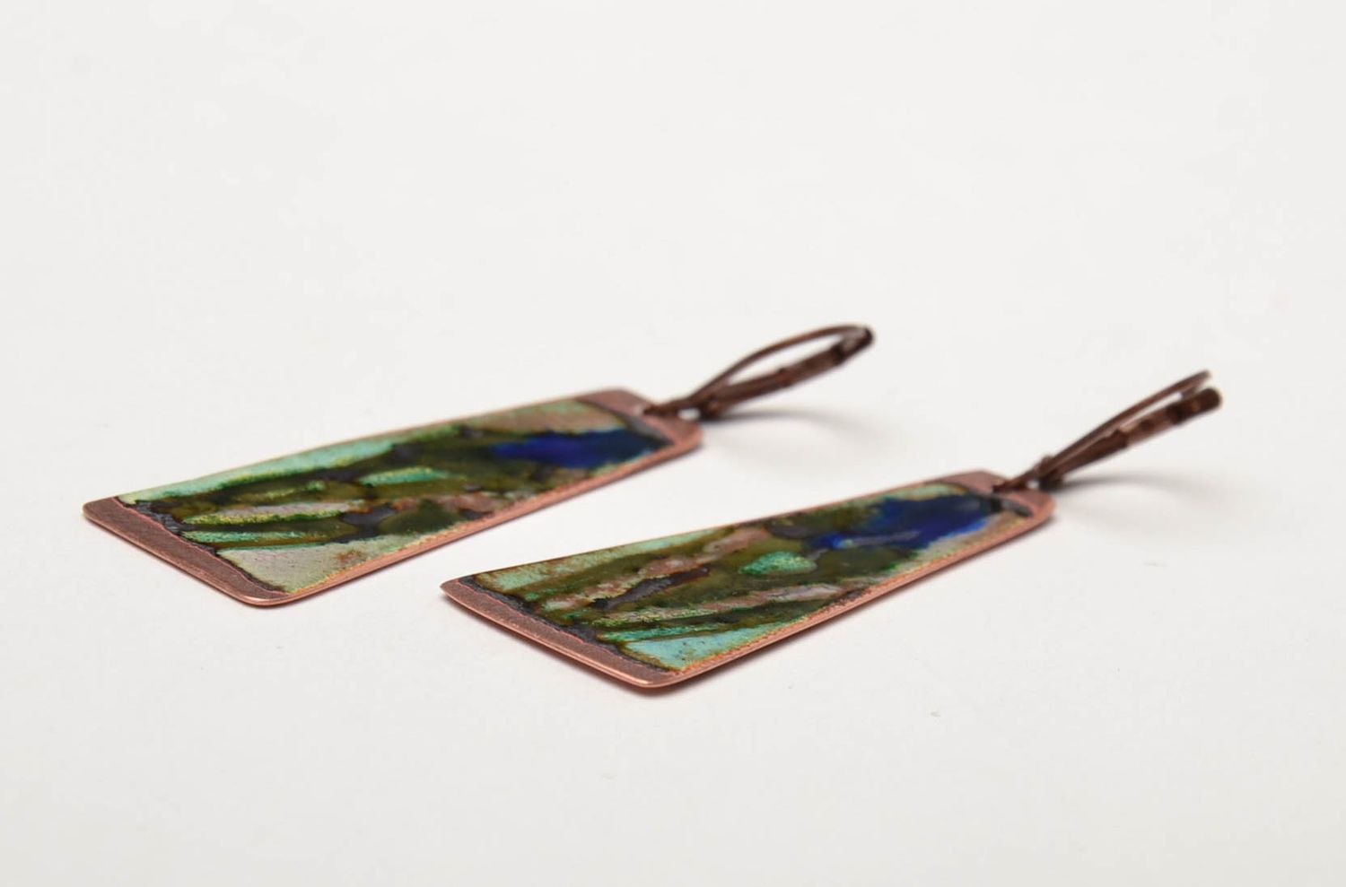 Handmade copper earrings painted with enamels photo 3