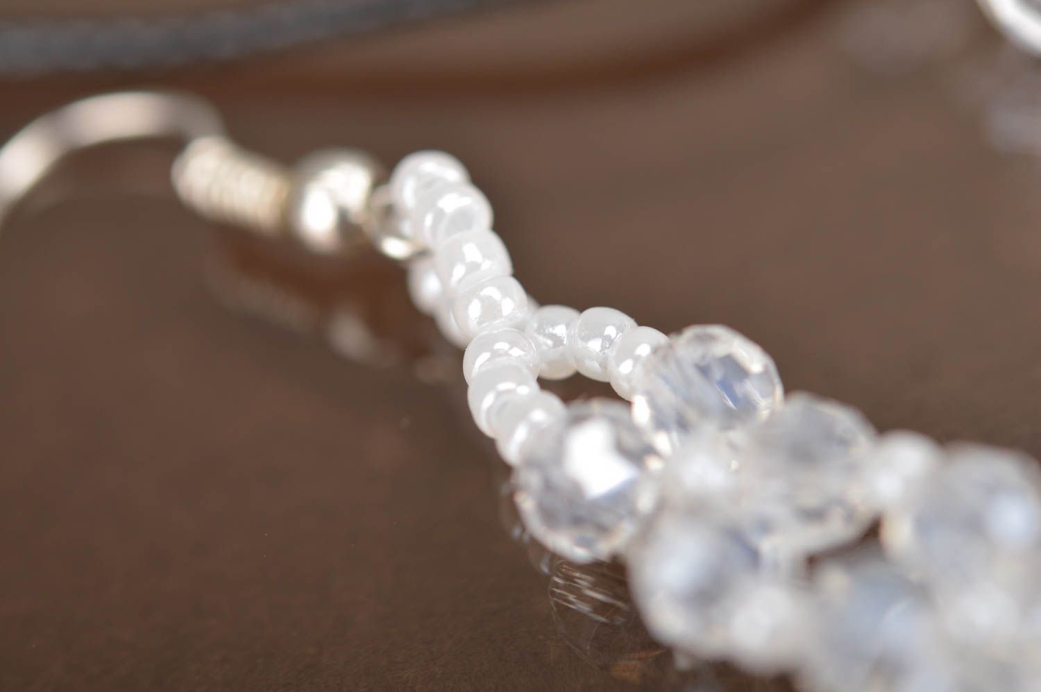 Set of handmade Czech crystal jewelry pendant and earrings stylish white  photo 4