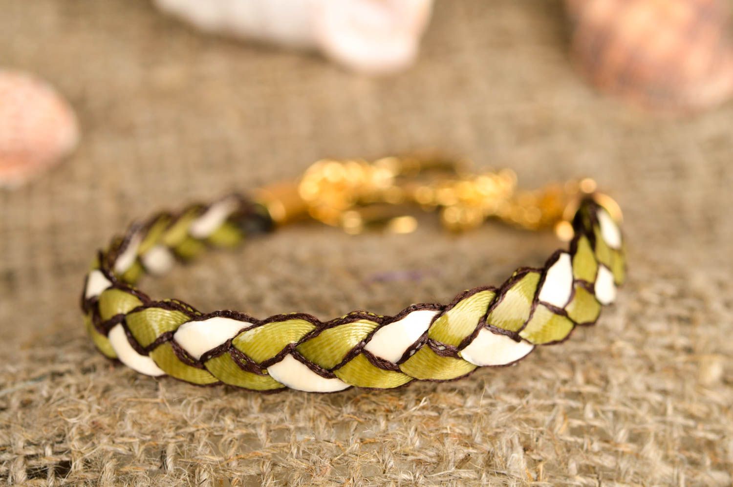 Золотистый браслет ручной работы женский браслет с якорем тонкий браслет из лент фото 1