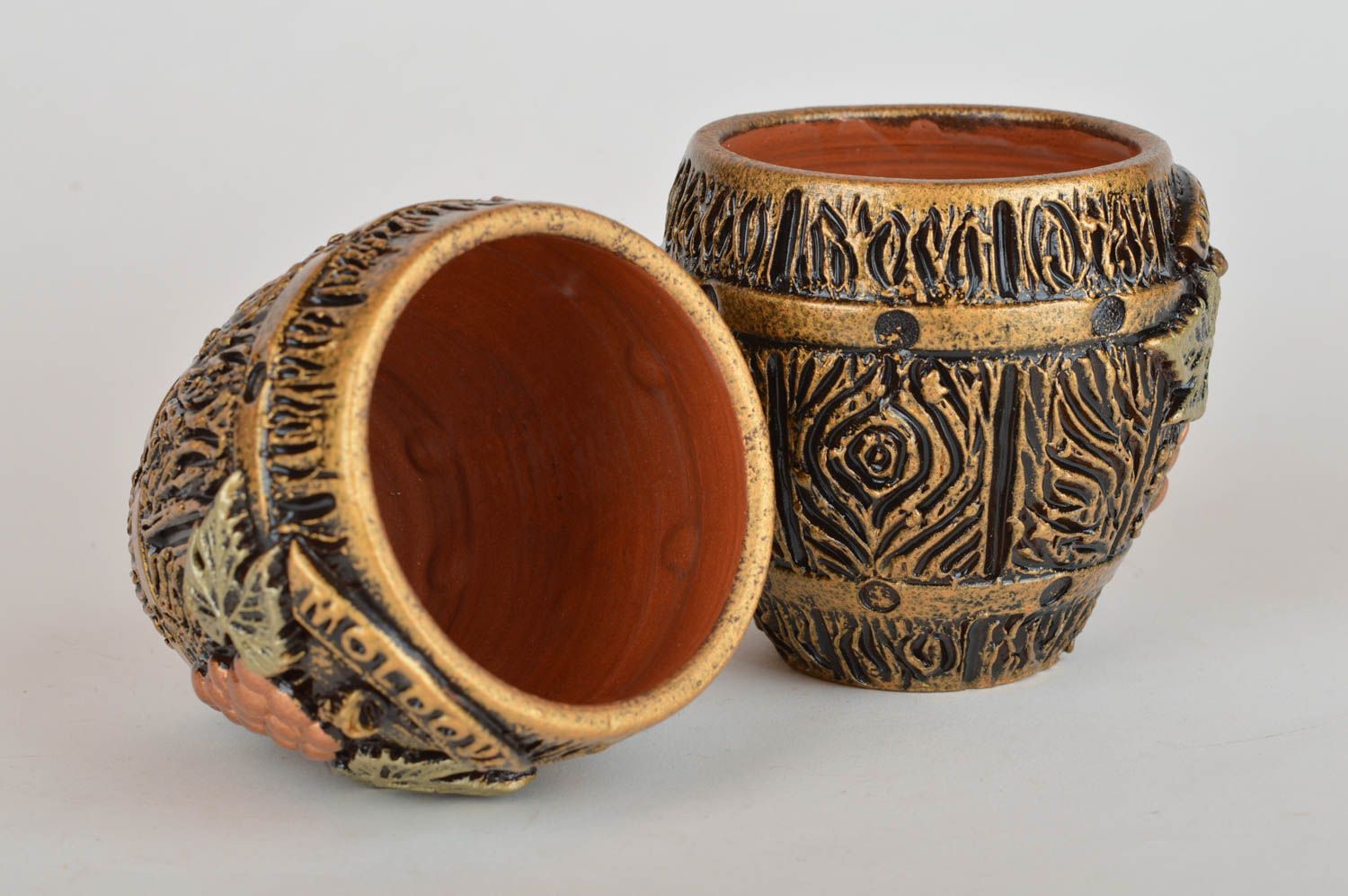 Keramik Trinkbecher Set schön originell handgemacht mit Weintrauben  foto 5