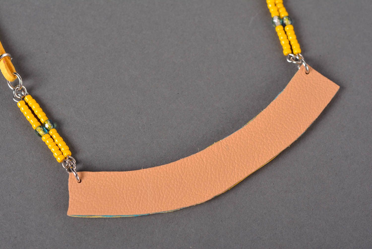 Yellow handmade leather necklace beaded necklace accessories for girls photo 4