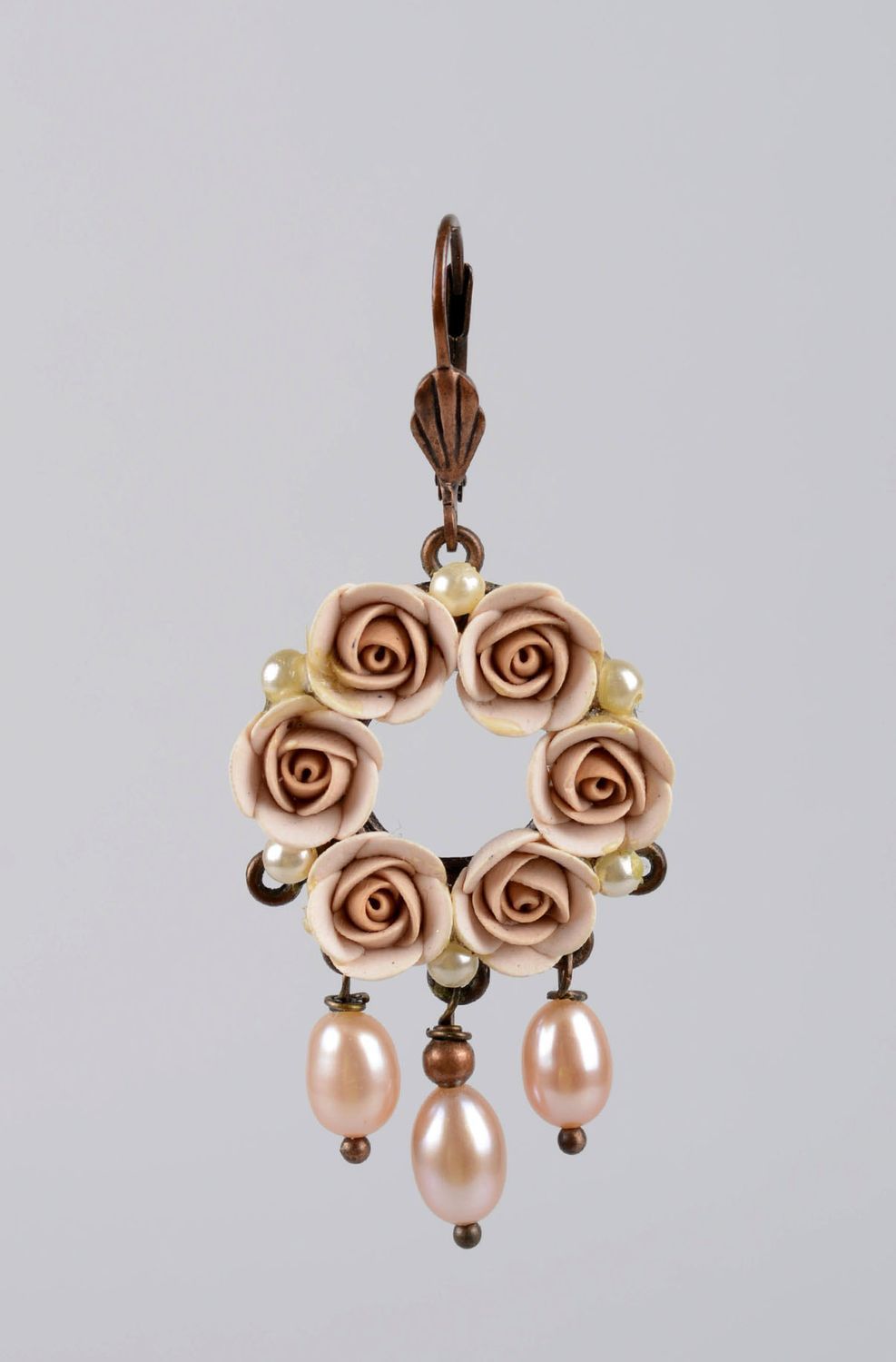 Polymer Schmuck handmade Blumen Ohrringe in Rosa stilvolles Accessoire für Frau foto 1