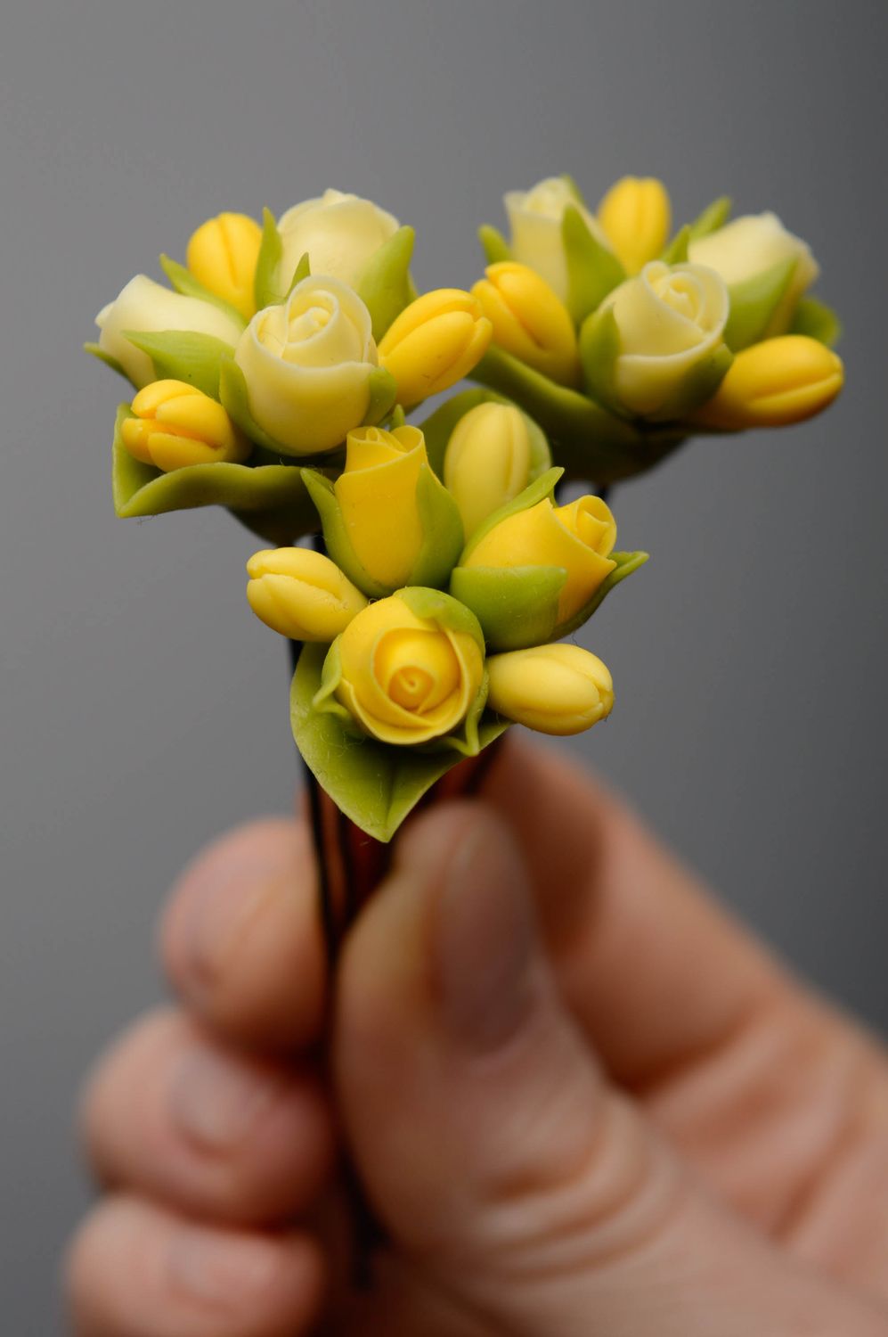 Épingles à cheveux en porcelaine froide de coiffure avec fleurs jaunes 3 pièces photo 3