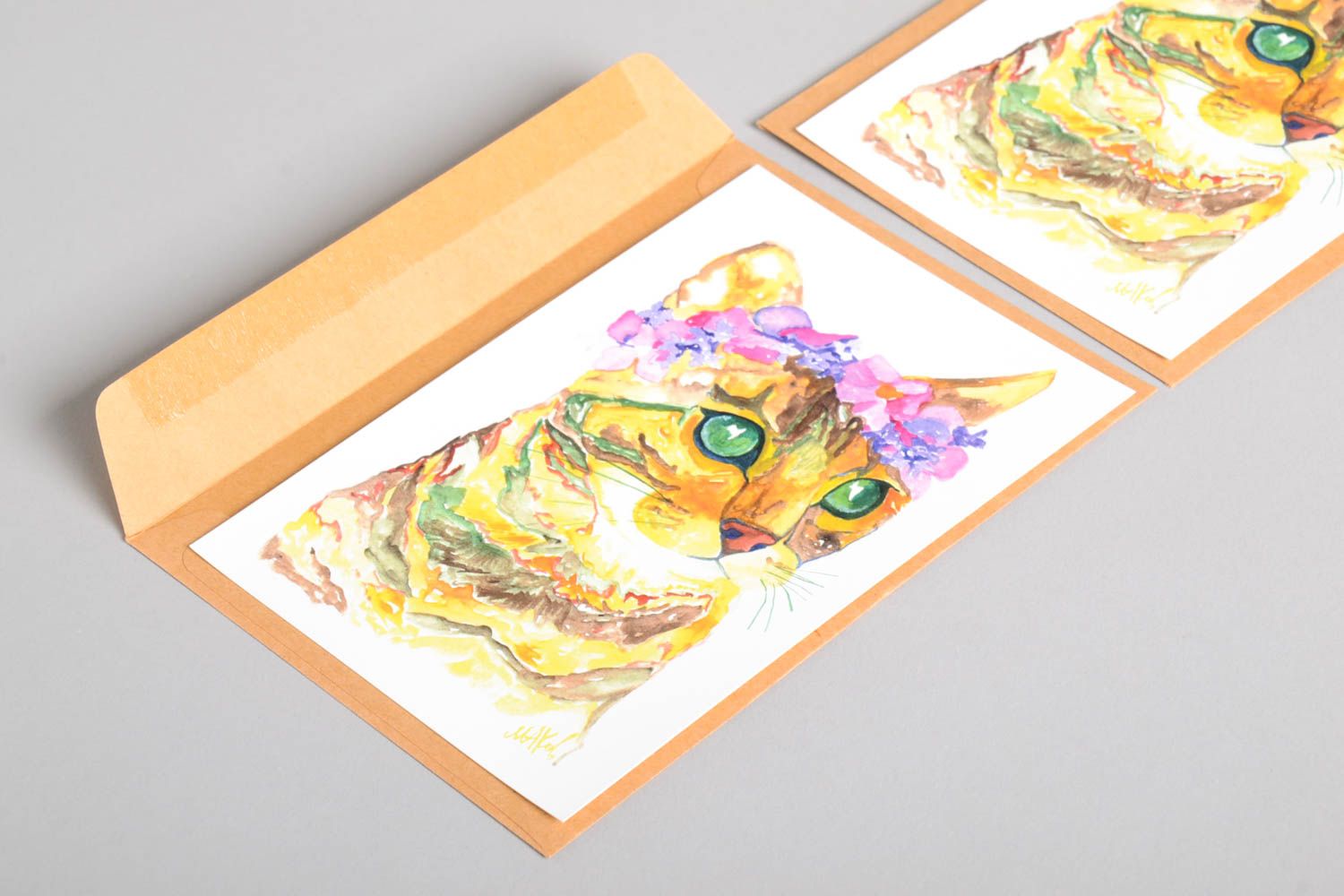 Открытки ручной работы красивые открытки две поздравительные открытки Коты фото 5