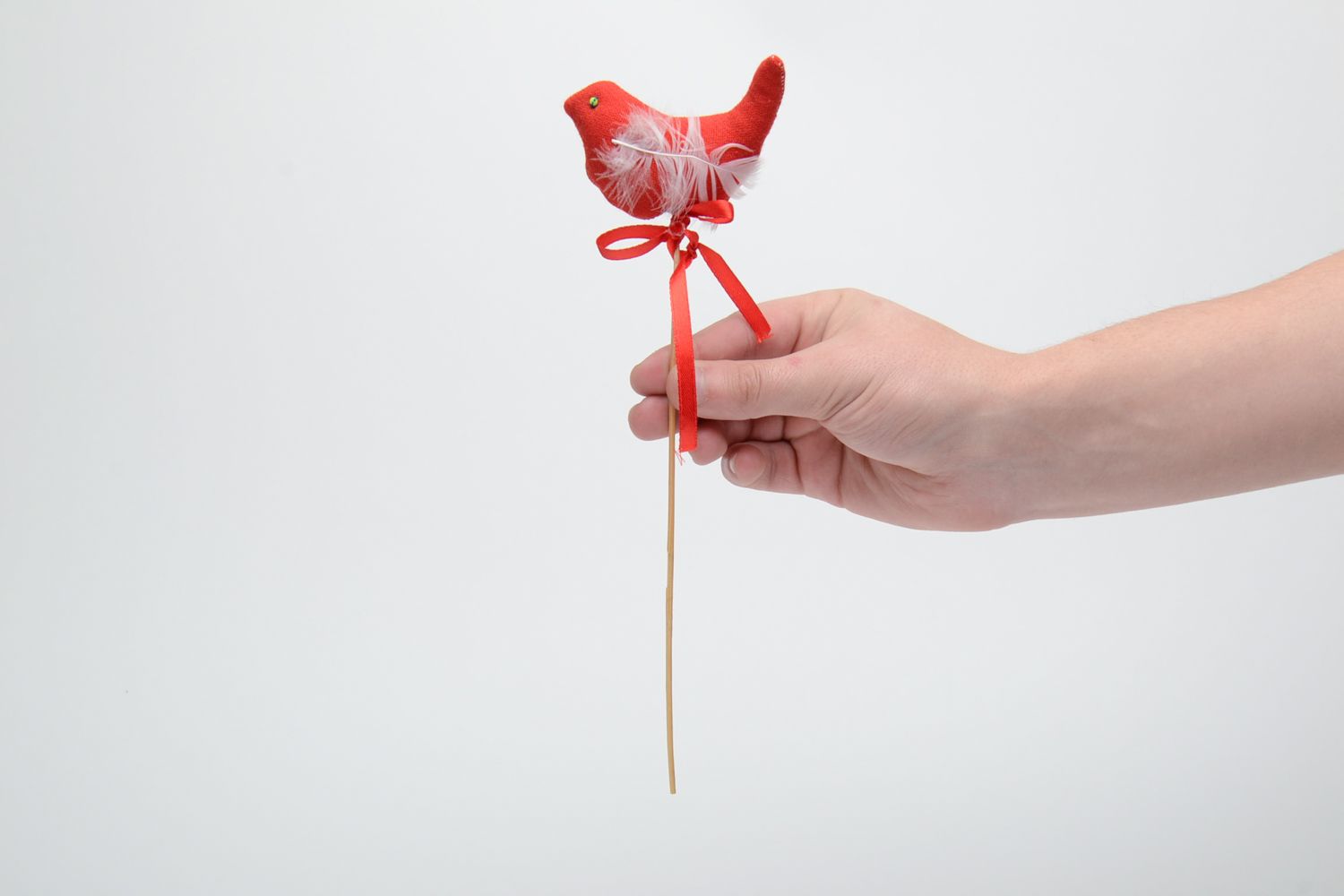 Handmade Spielzeug auf einem Stab für Blumentopf Vogel Rot foto 5