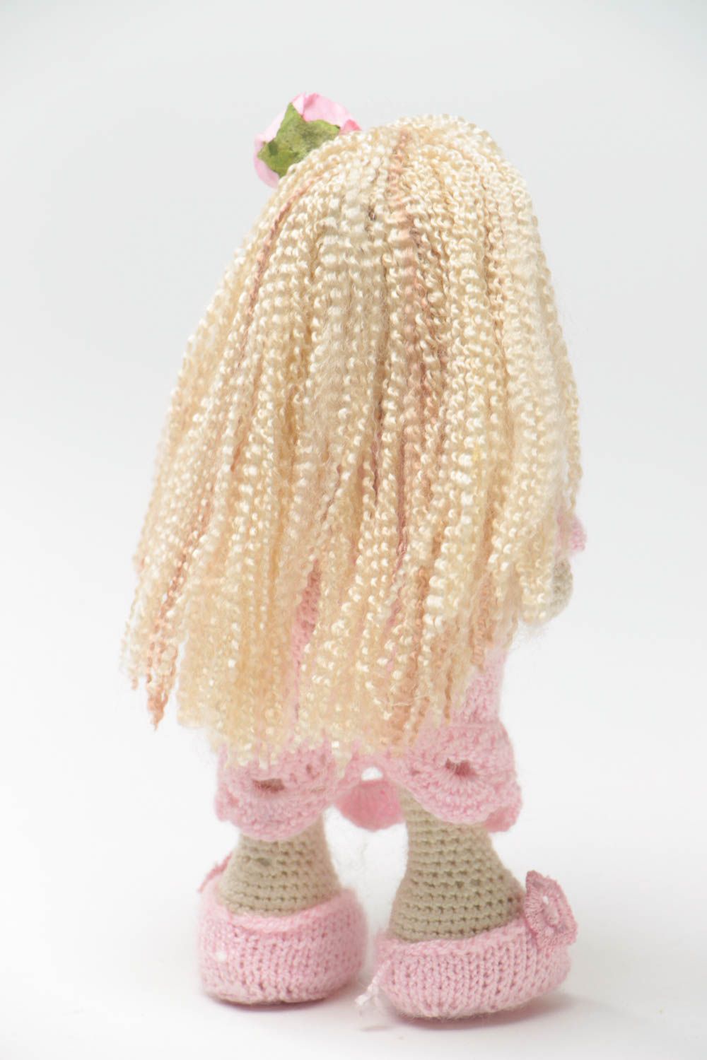 Poupée tricotée en fils acryliques faite main en robe rose cadeau pour enfant photo 4