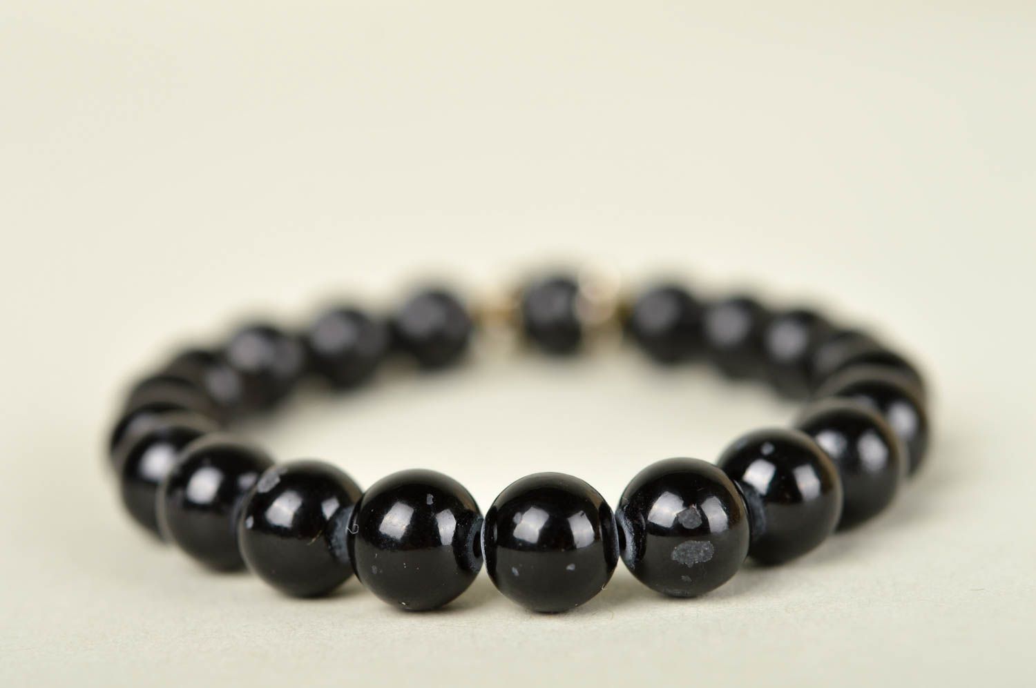Handmade black beaded bracelet elegant wrist bracelet designer jewelry photo 4