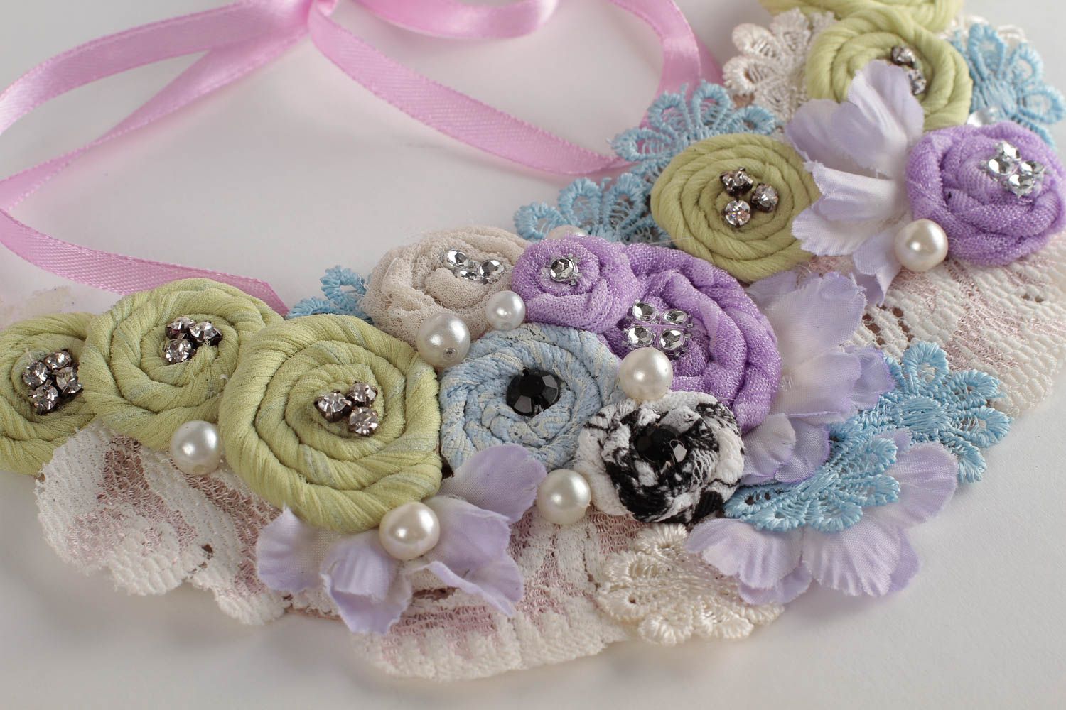 Handmade flower necklace textile necklace costume jewelry designs gifts for her photo 5