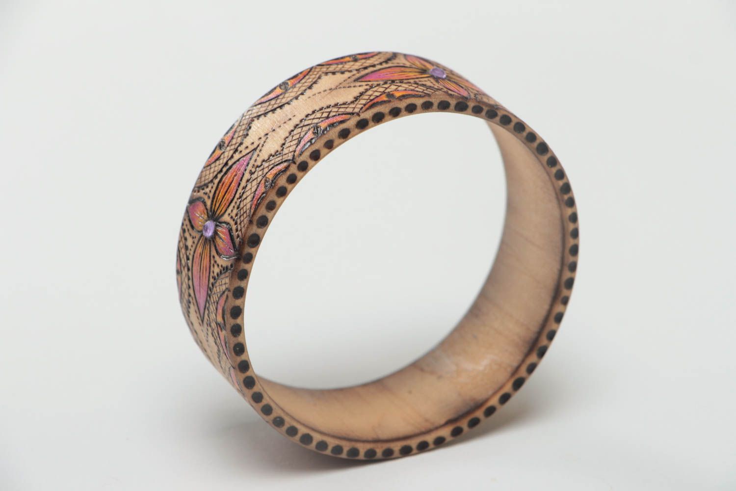 Bracelet en bois femme Bijou fait main peint à motifs Cadeau pour femme photo 5
