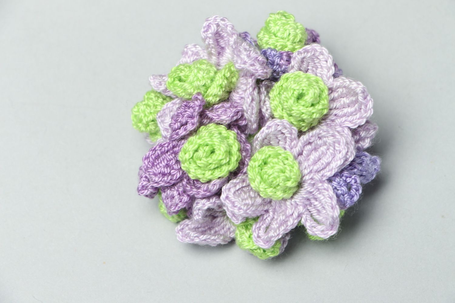Crochet flower brooch Lilac Bouquet photo 1