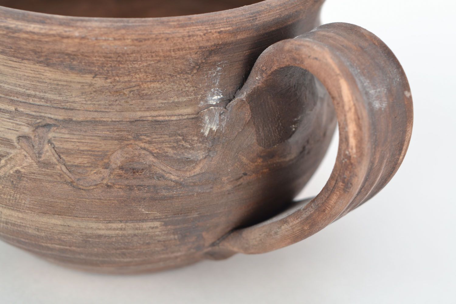 5 oz clay cup with handle and rustic pattern photo 4