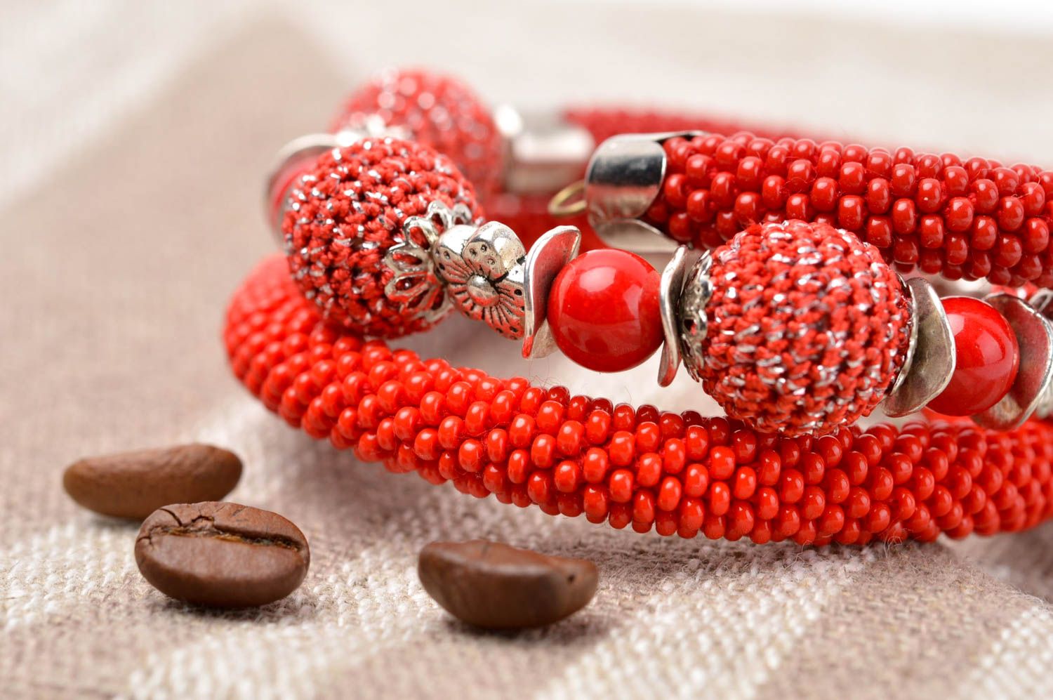 Art handmade large and small red beads two-row bracelet for women and girls photo 1