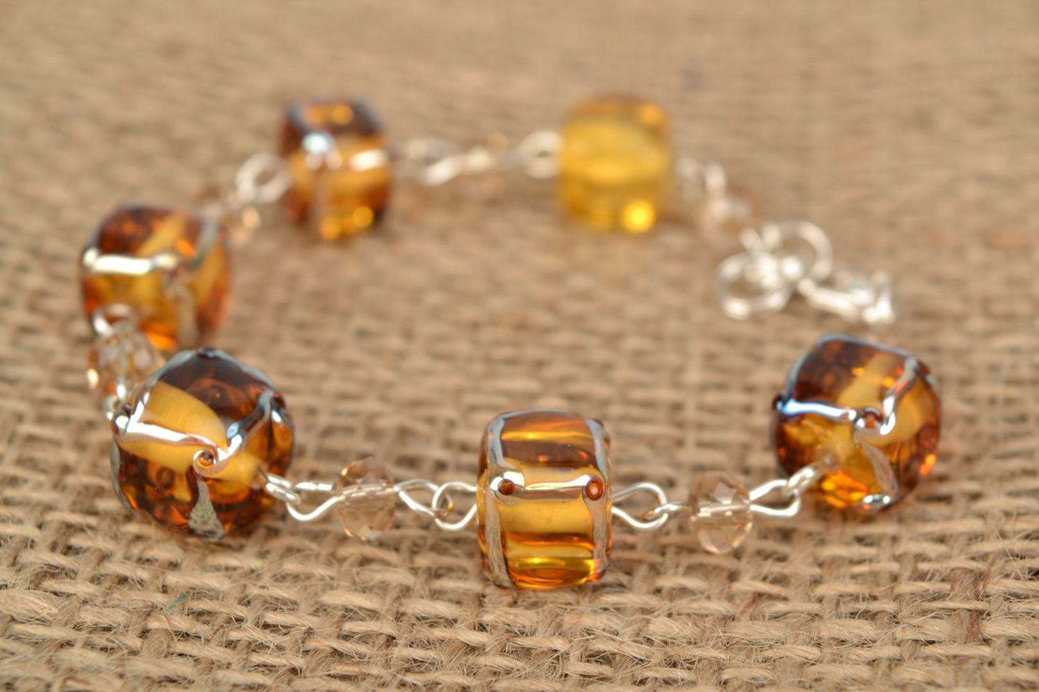 Lampwork glass bracelet with crystals photo 2