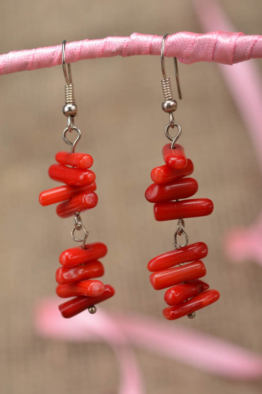 Handmade dangling earrings cute earrings with natural stones jewelry with corals photo 1