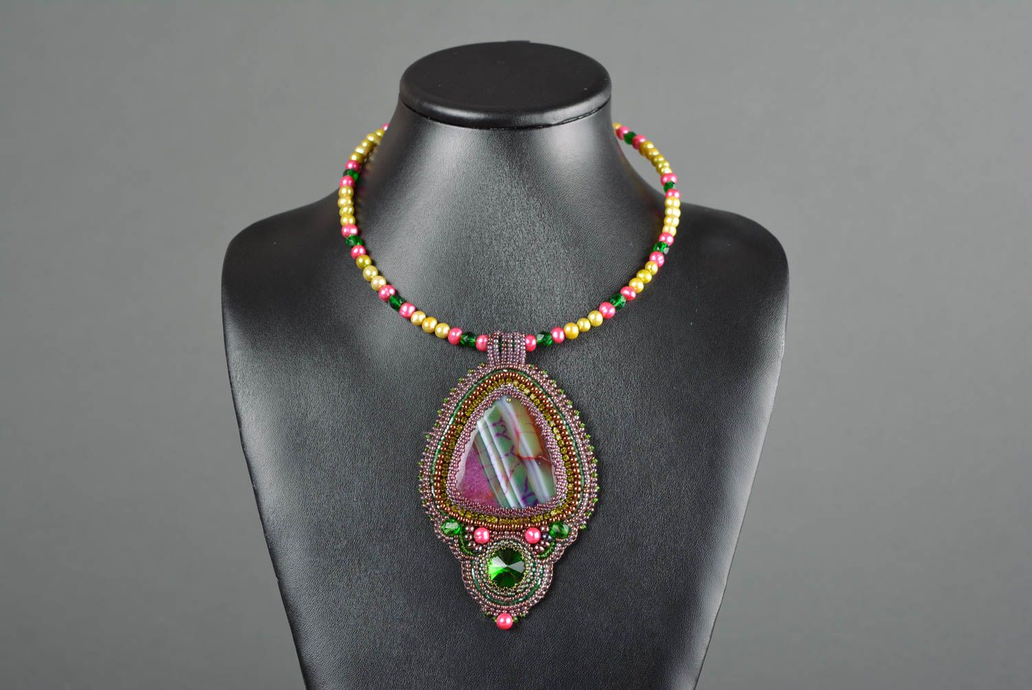 Beaded unusual necklace handmade stylish accessories beautiful jewelry photo 2