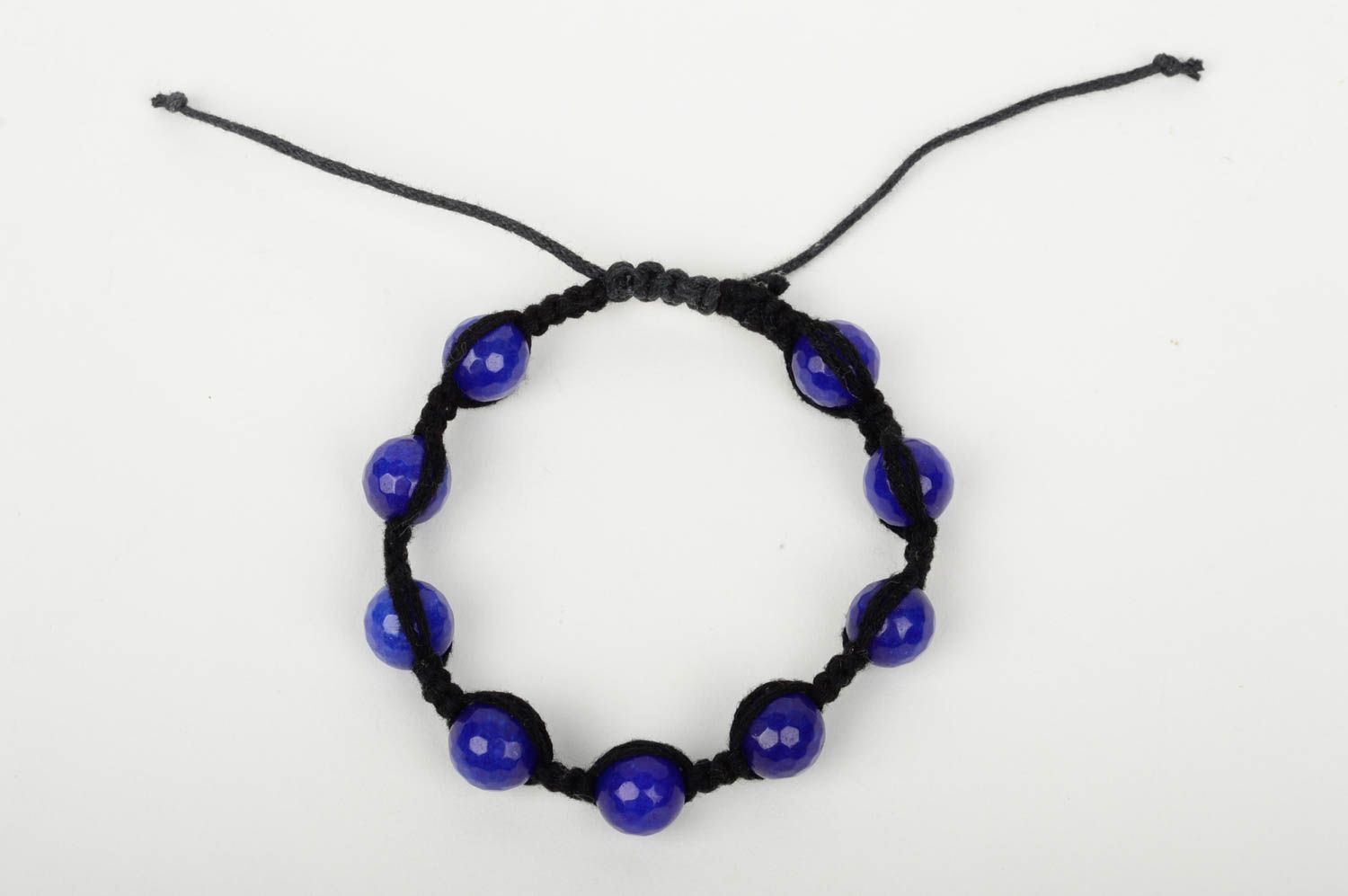 Bracelet textile Bijou fait main noir boules bleues de saphir Accessoire femme photo 3