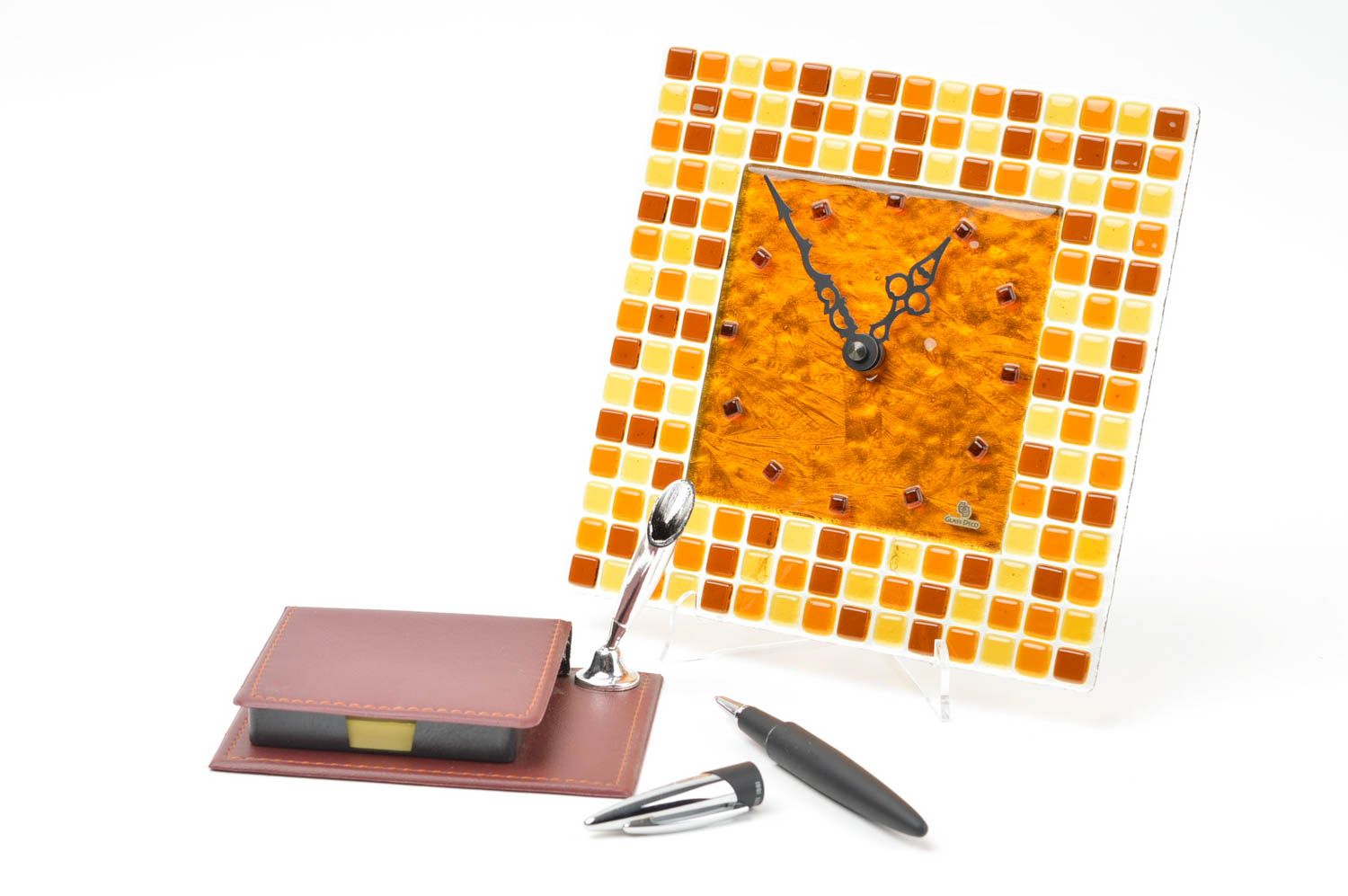 Horloge murale fait main Horloge en verre jaune-marron Déco maison cadeau photo 1