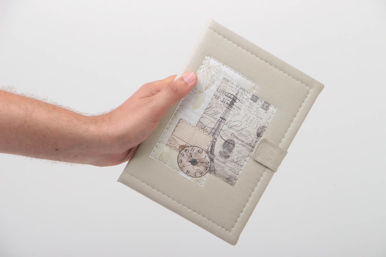 Carnet couverture en tissu de coton fait main beige avec tour Eiffel design photo 5
