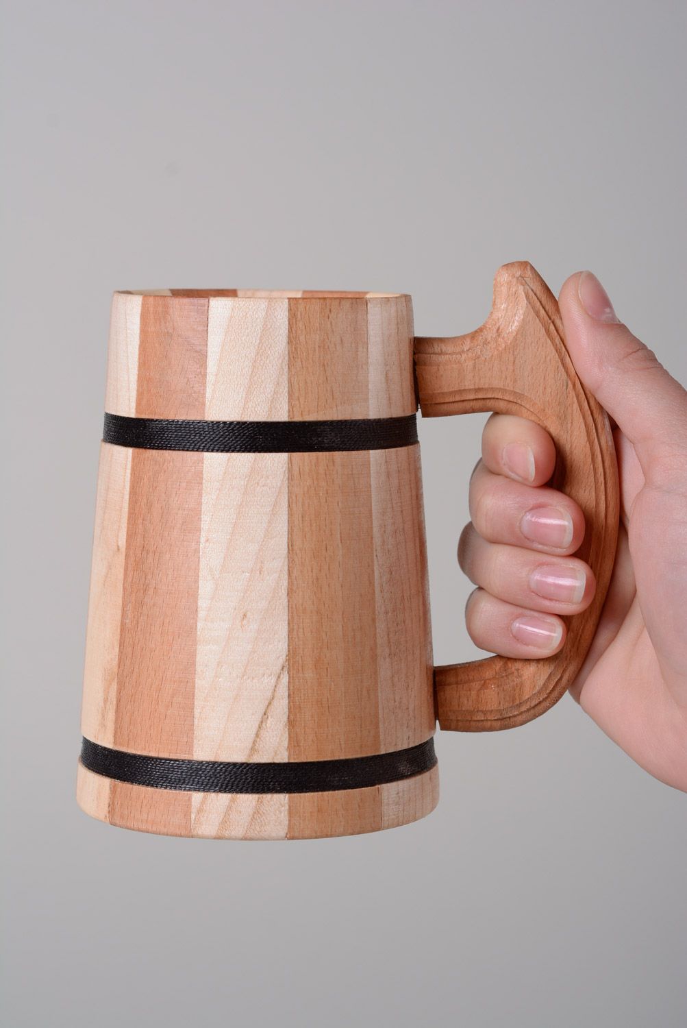 Handmade eco friendly wooden beer mug for home decor photo 3