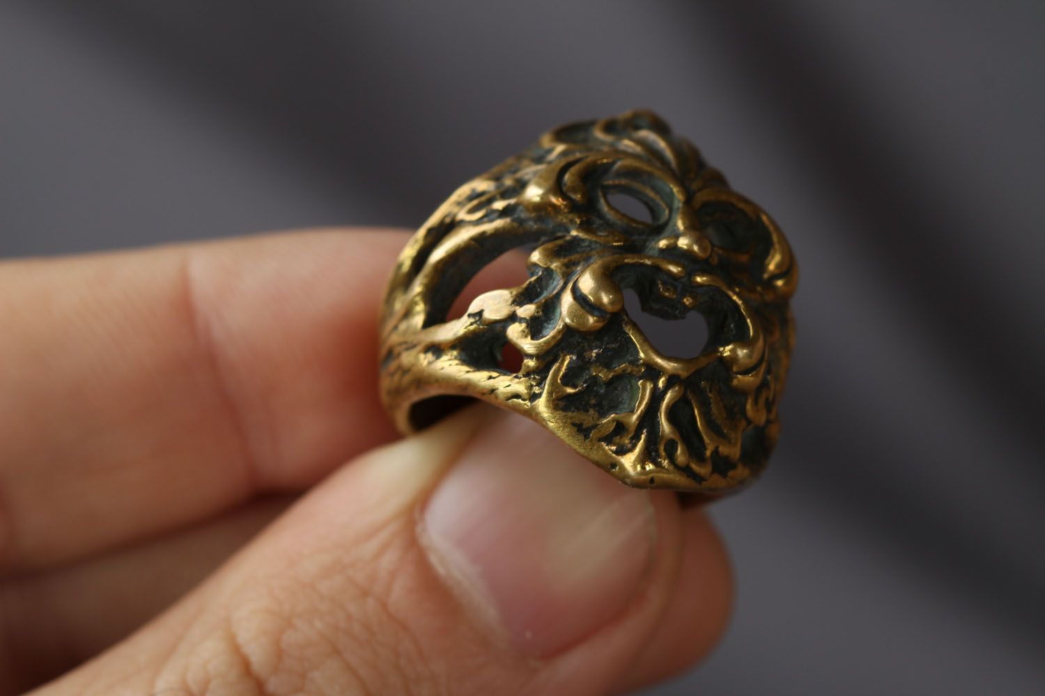 Bronze ring Mask of Odin photo 3