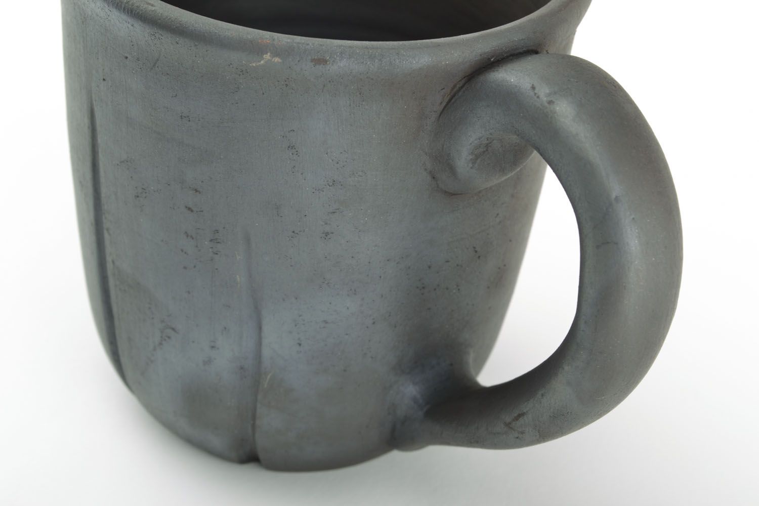 8 oz black smoked clay not glazed coffee or tea mug with handle and no pattern photo 2