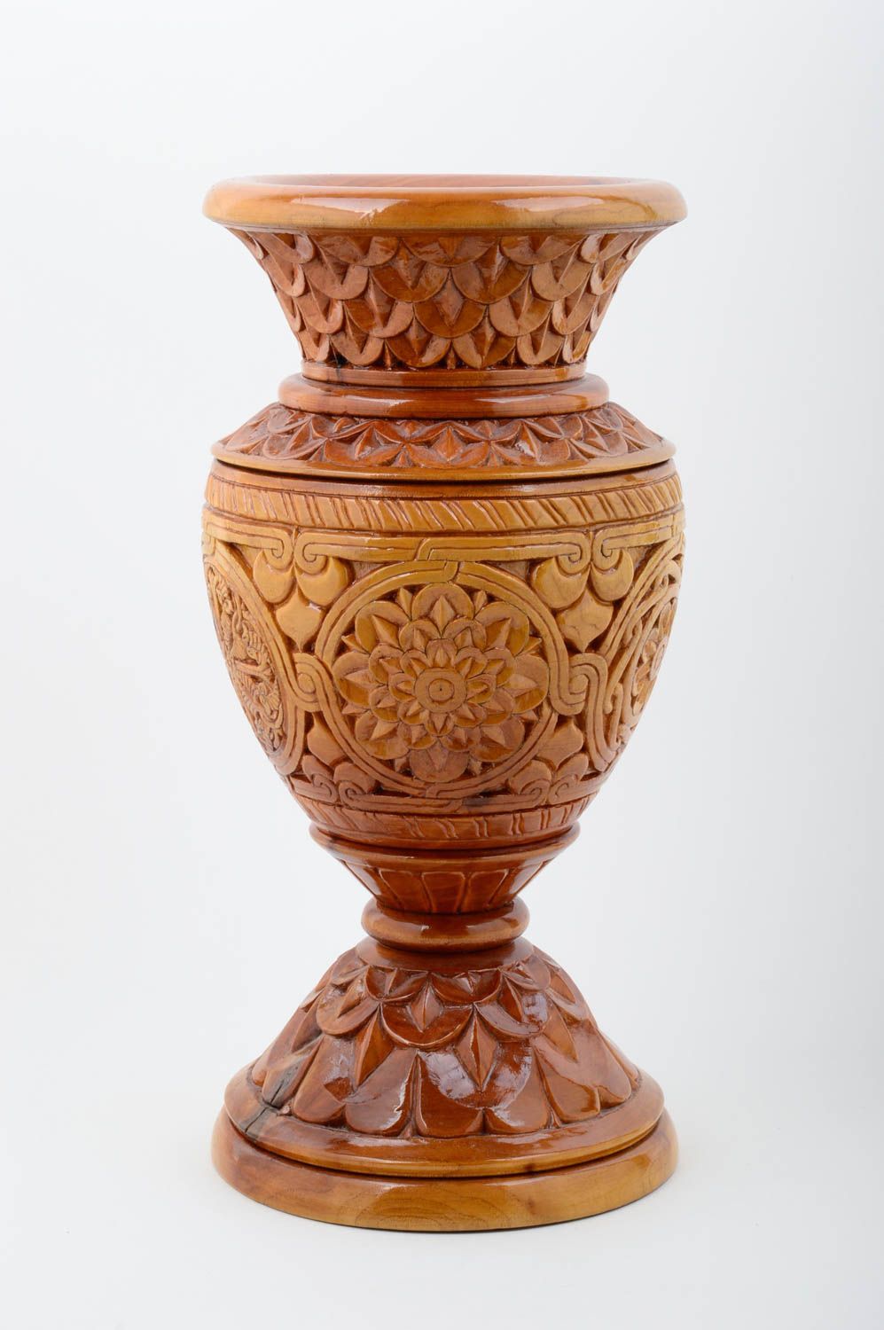 Jarrón decorativo hecho a mano florero de madera tallado objeto de decoración  foto 1
