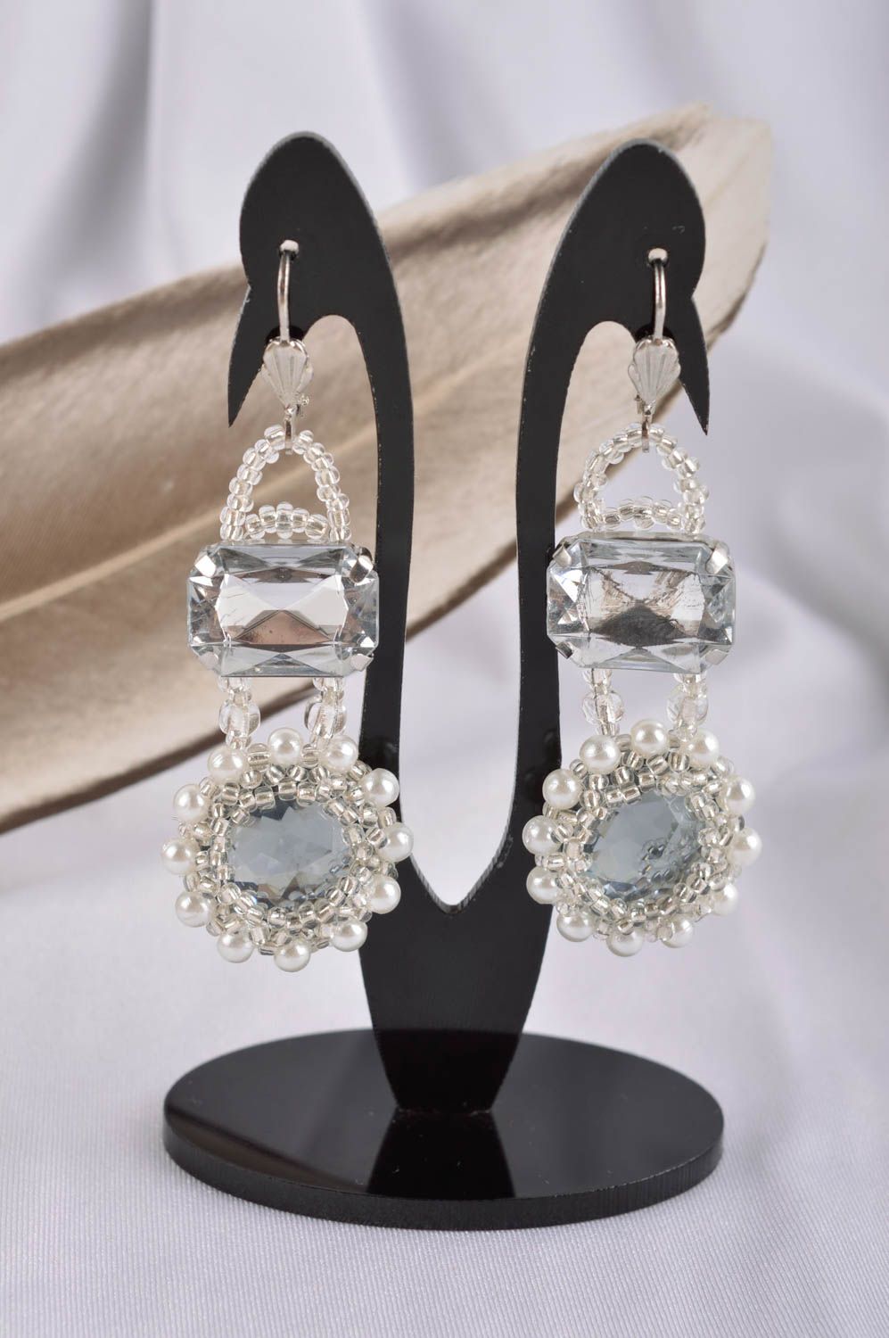 Boucles d'oreilles cristaux Bijou fait main perles de rocaille Cadeau femme photo 1